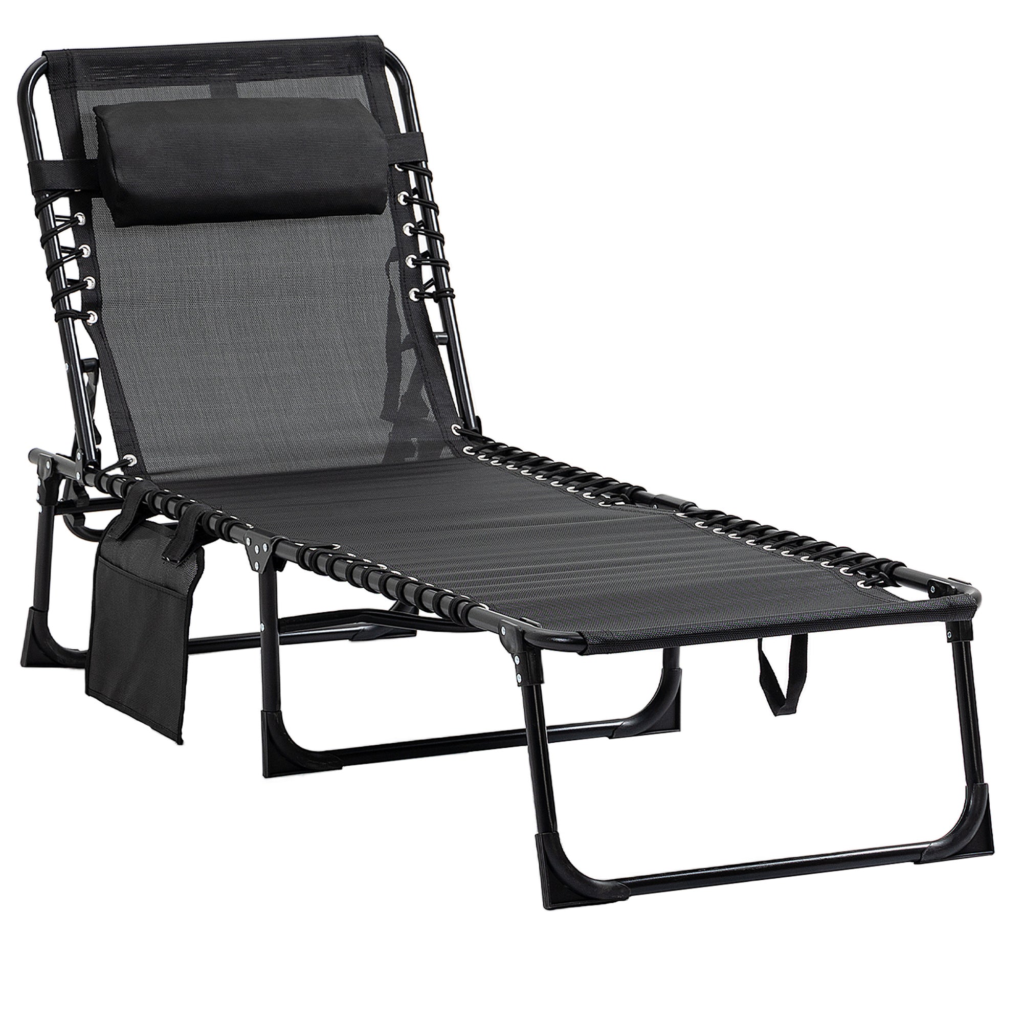 Outsunny Reclining Chaise Lounge Chair, Portable Folding Sun Lounger, Black