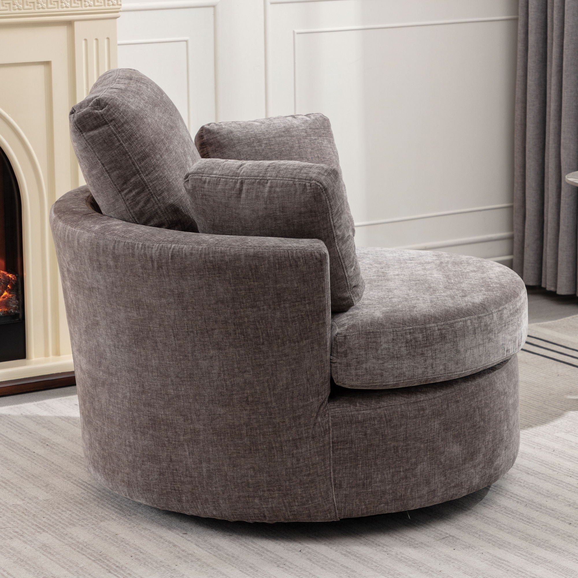 Oversize Round Swivel Chair Cozy Club 360 Degrees Swivel Sofa With 3 Pillows Chenille Fabric For Living Room