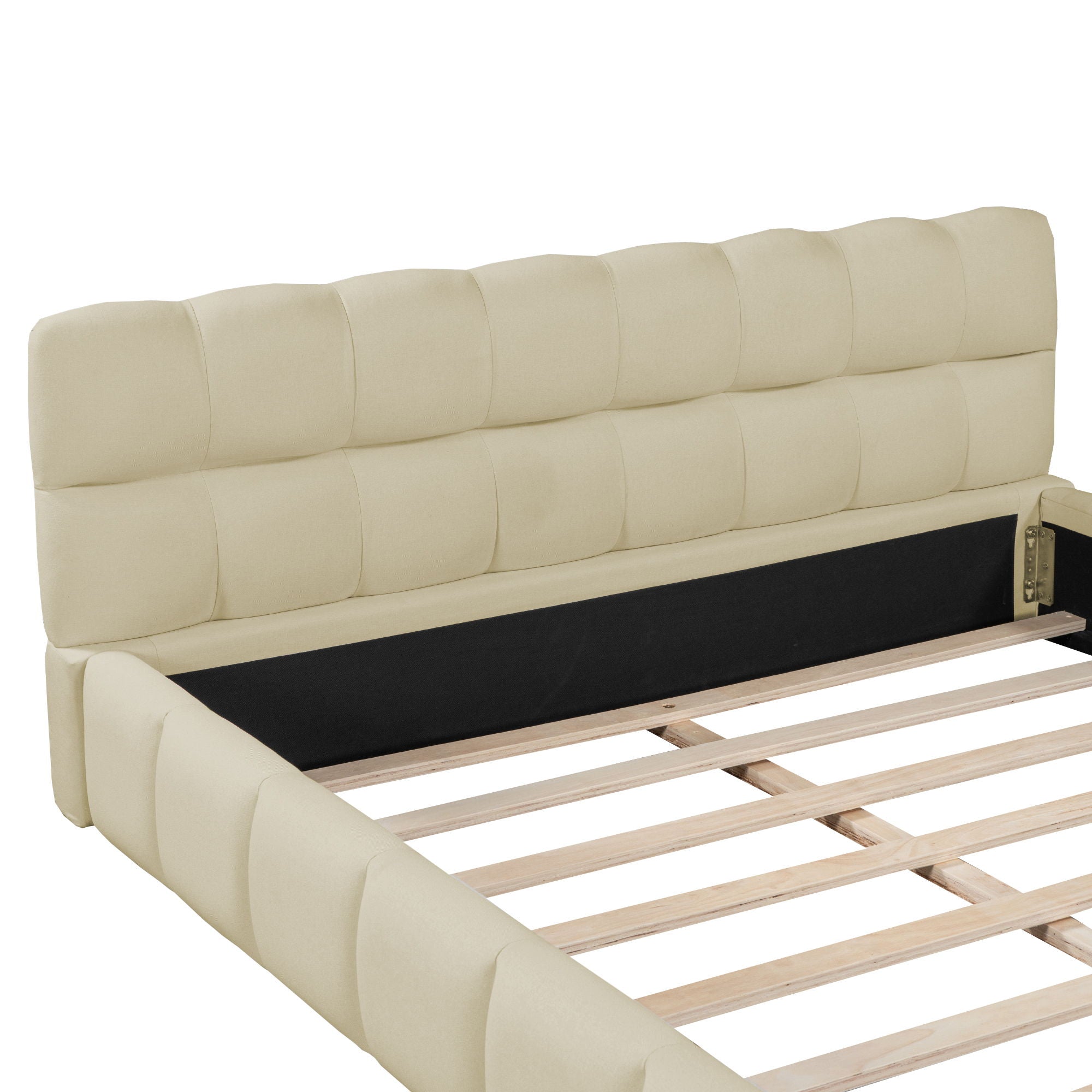 Upholstered Platform Bed With Thick, Grounded Bed With Solid Frame