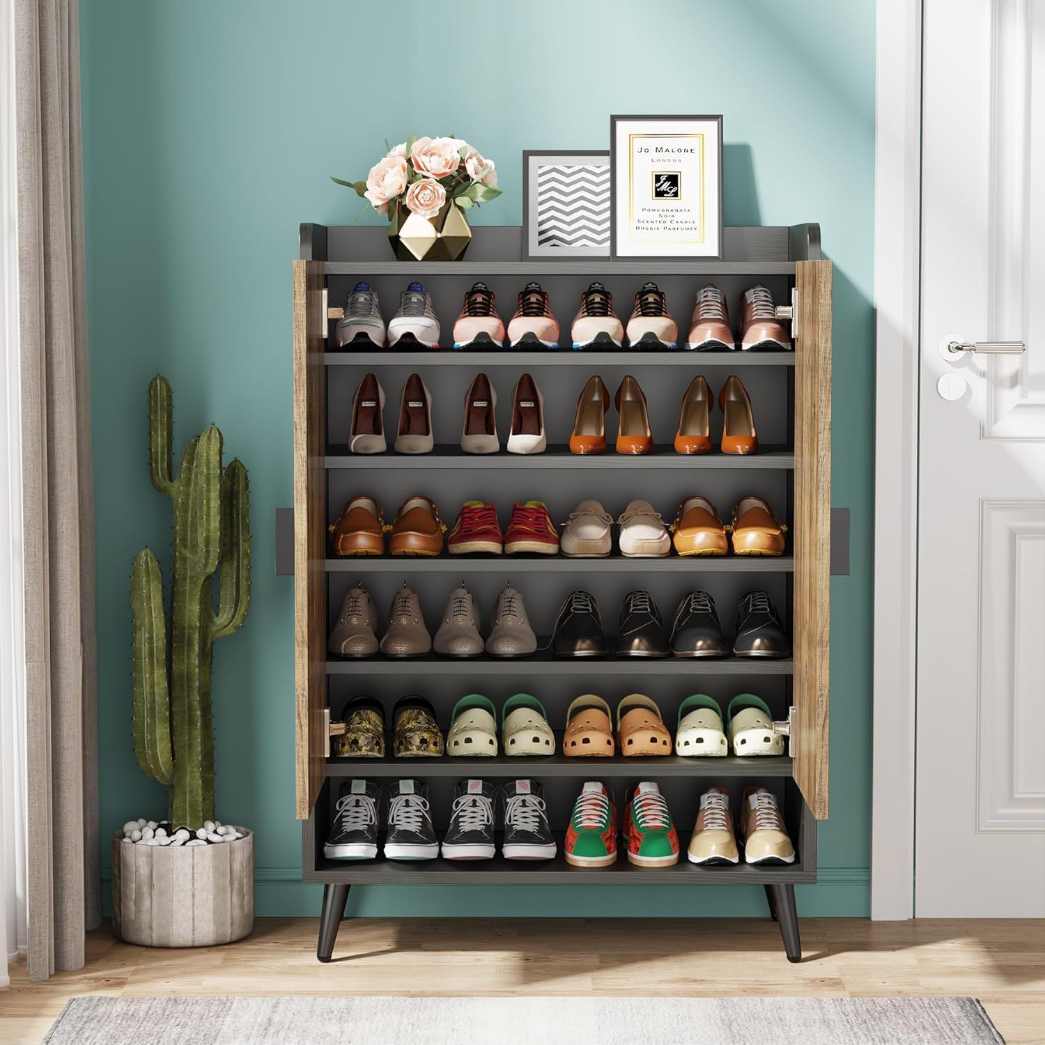 Shoe Cabinet With Doors, 7 Tier Storage Organizer
