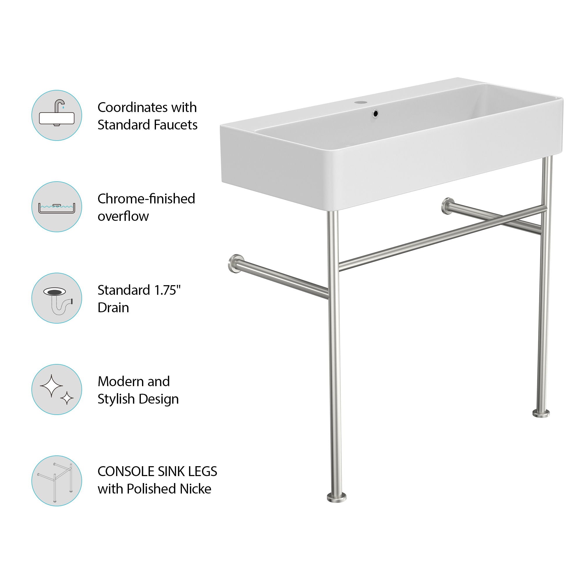Ceramic Console Bathroom Sink With Overflow