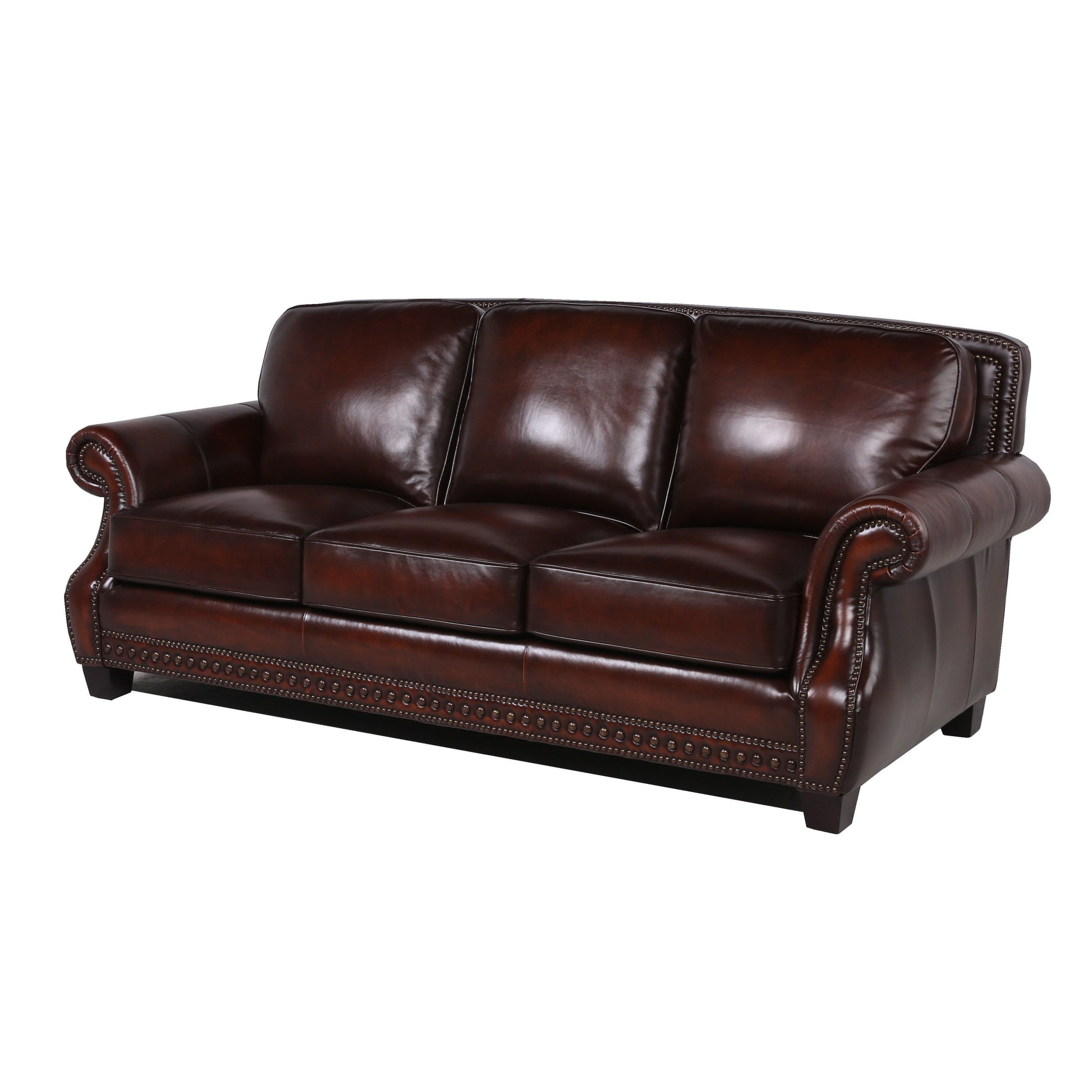 Traditional Roll Arm Nailhead Leather Sofa - Brown - Best Buy Furniture
