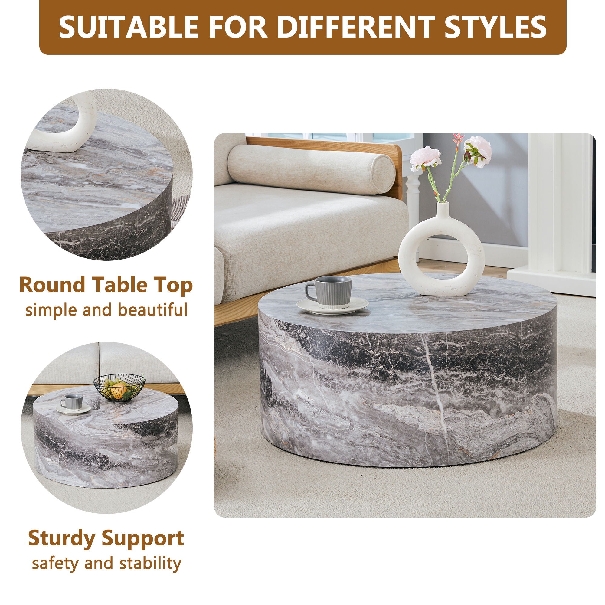 Cylindrical Coffee Table With Material For Living Room