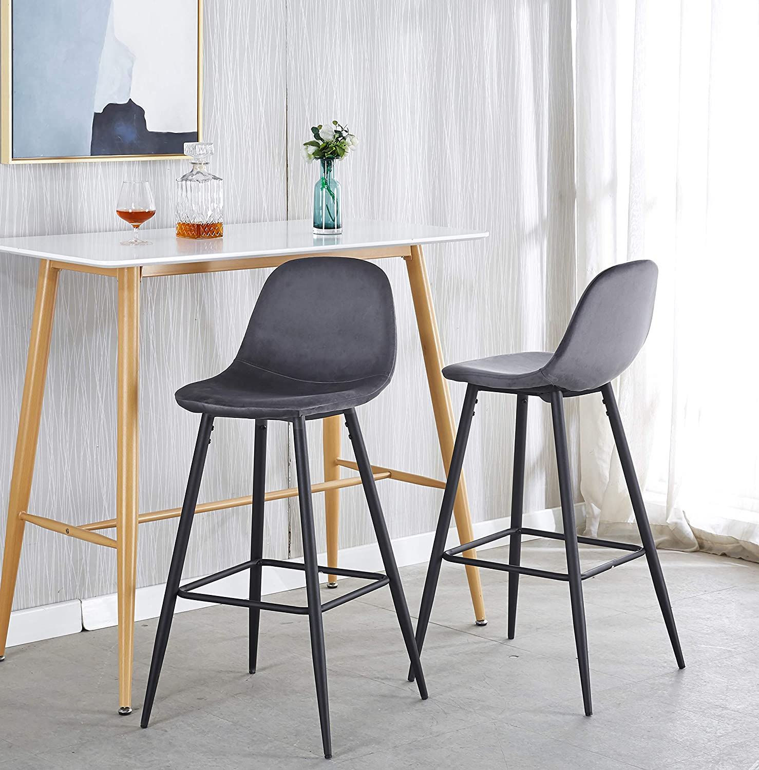 Velvet Barstool With Back (Set of 2)