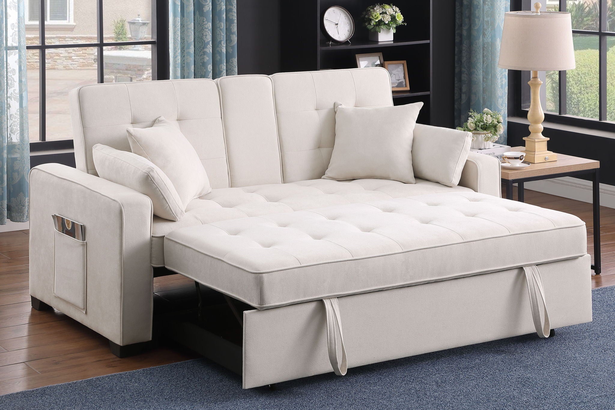 Cody II - 69.5"W Woven Fabric Convertible Sleeper Loveseat with Cup Holder