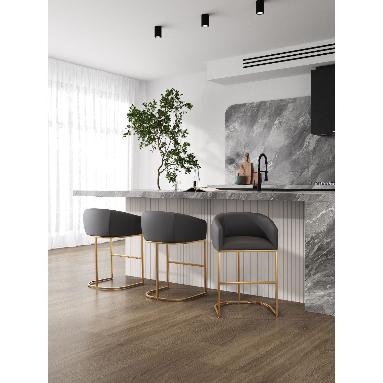 Mid-Century Modern Stool With Steel Base