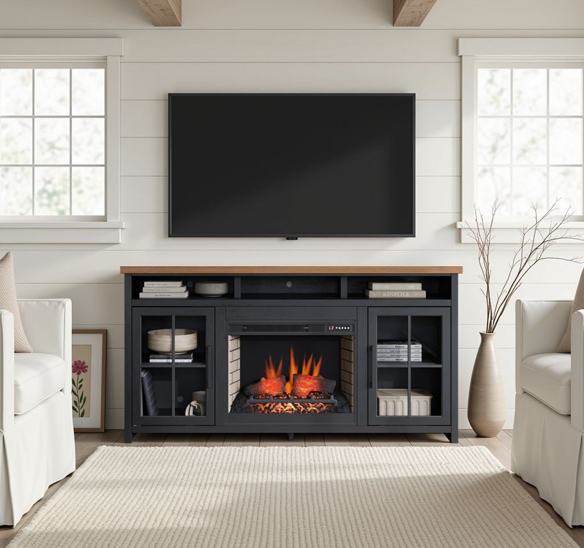 Essex - Fireplace TV Stand Console For TVs Up To 85" - Black, Whiskey
