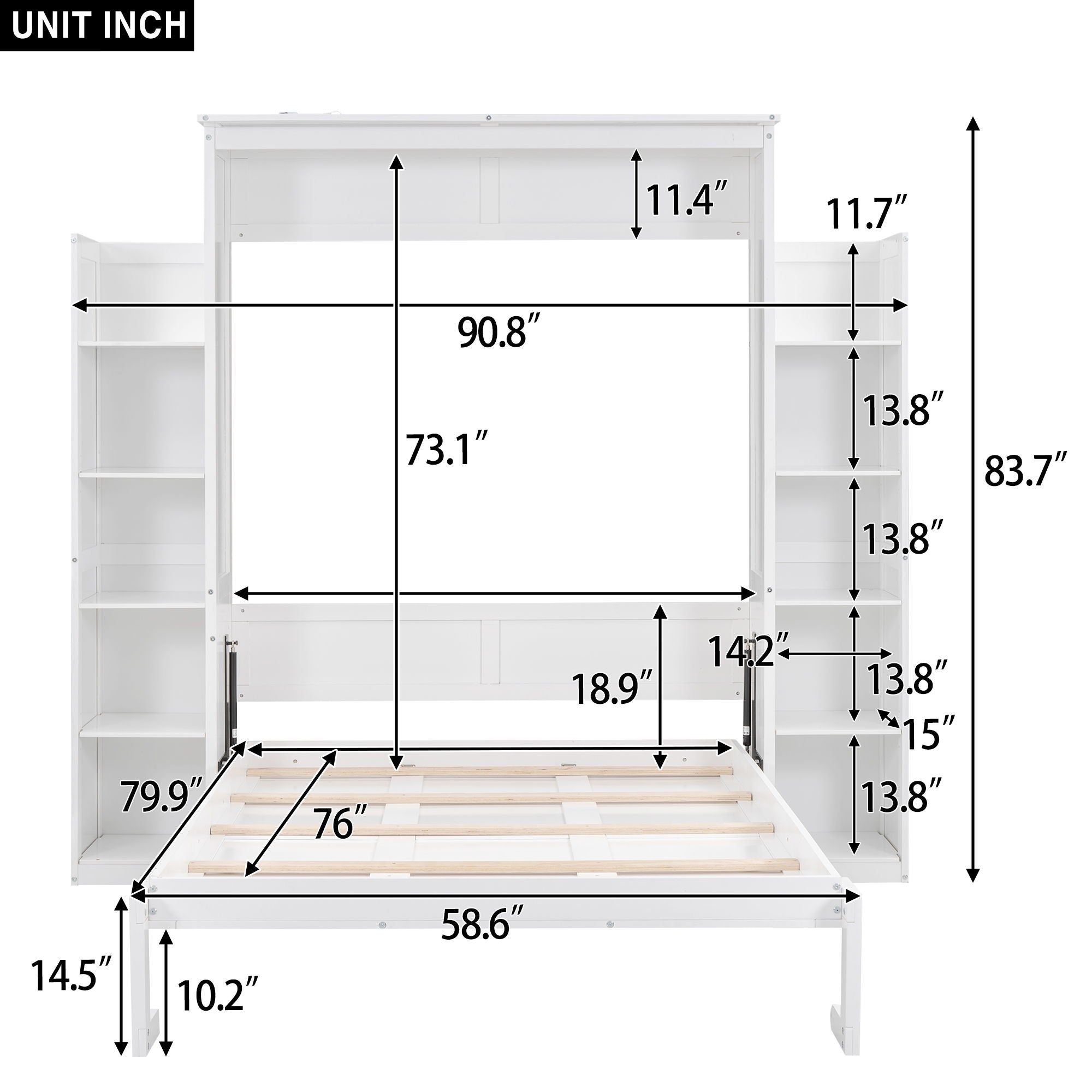 Wall Murphy Bed With Shelves And LED Lights