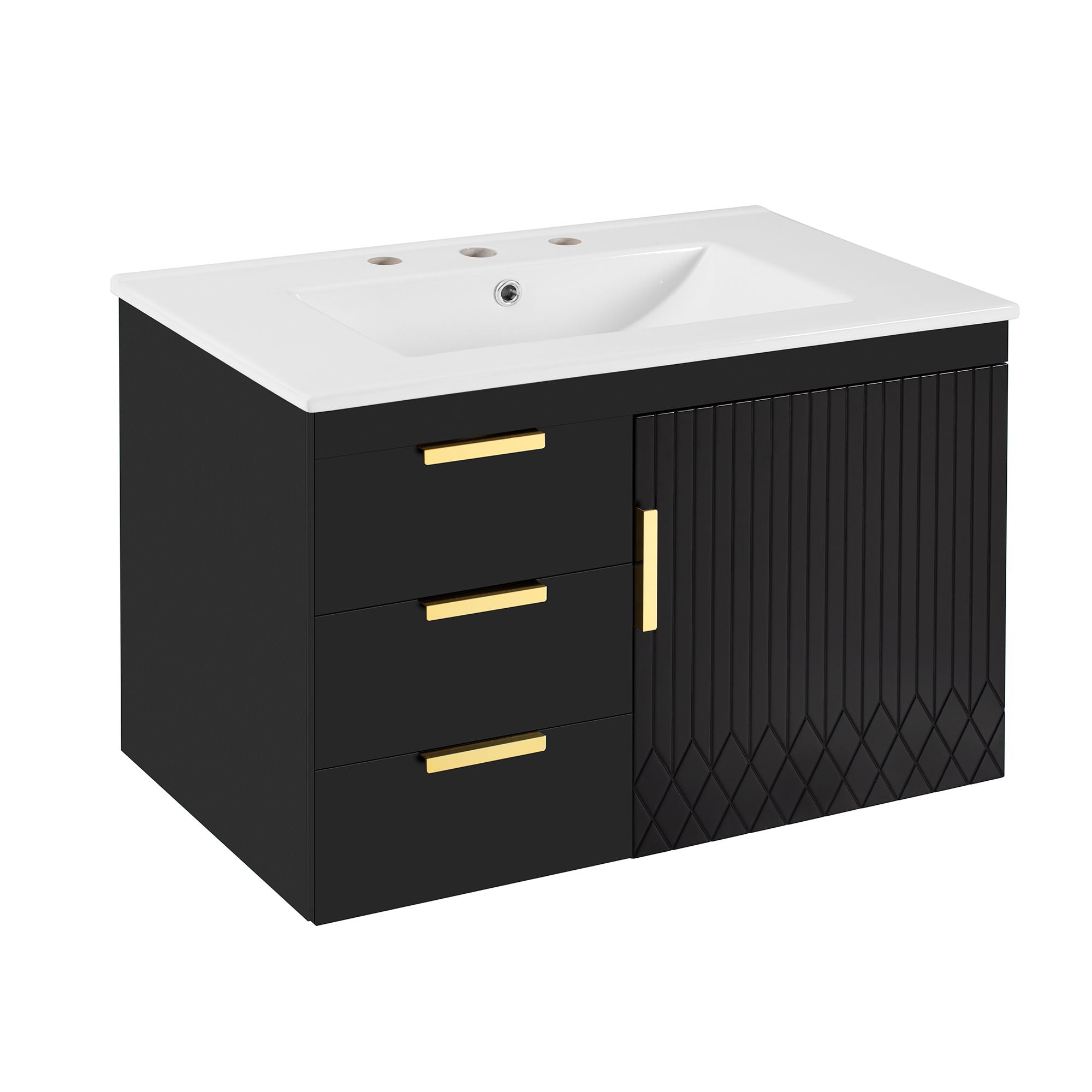 Modern Wall Mounted Bathroom Cabinet With Ceramic Sink, Soft-Closing Drawer And Door