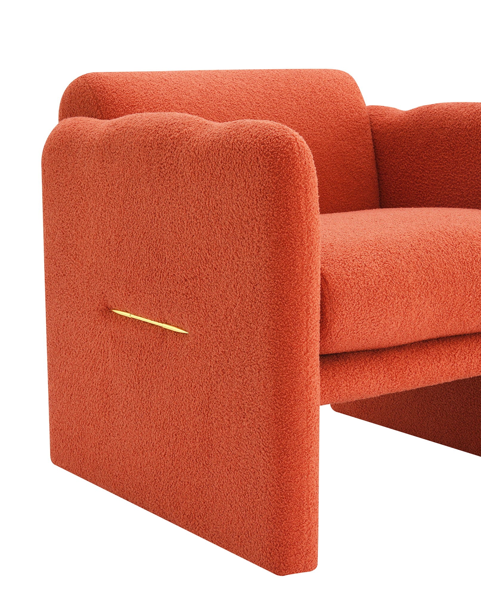 Arm Chair With Waved Arms, Metal Decoration On Both Side Arms