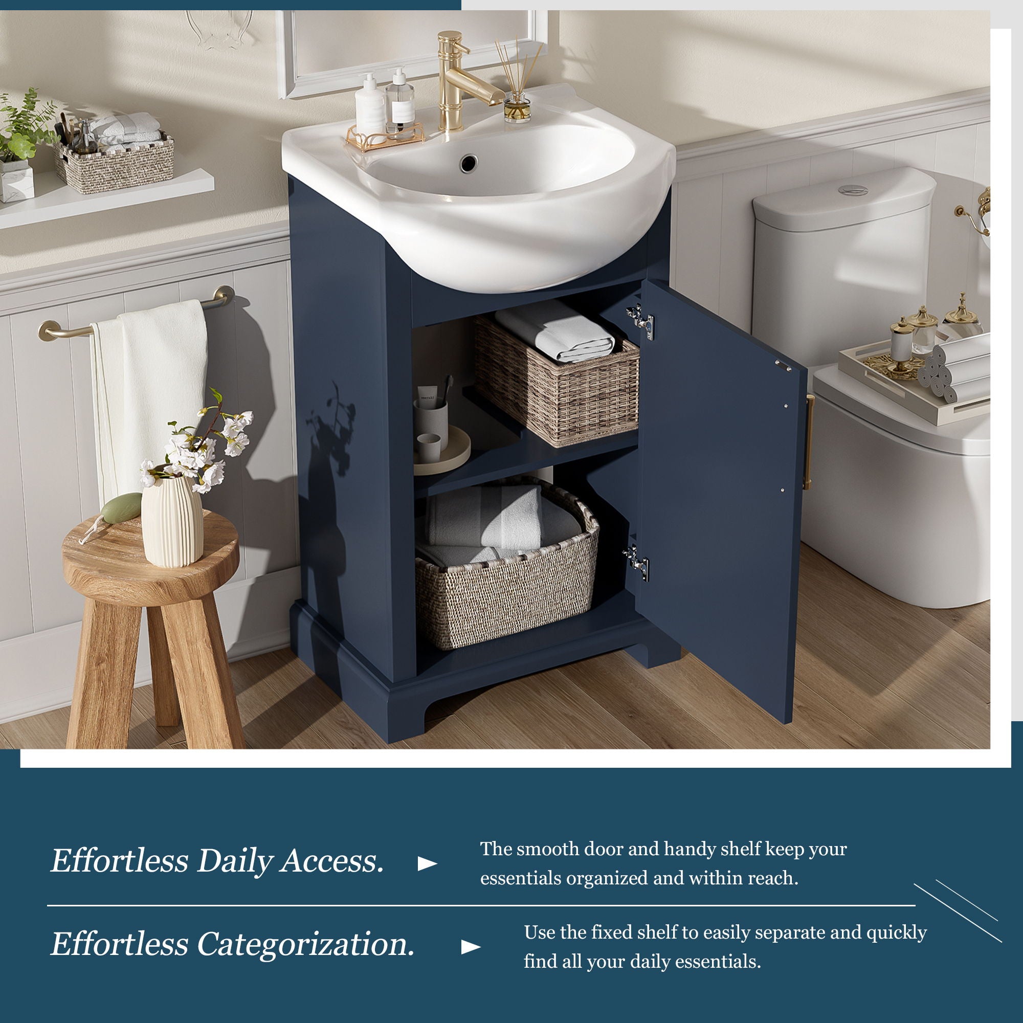 Bathroom Vanity With Bulged Sink, Cabinet, Soft-Close Door, Freestanding Single Unit