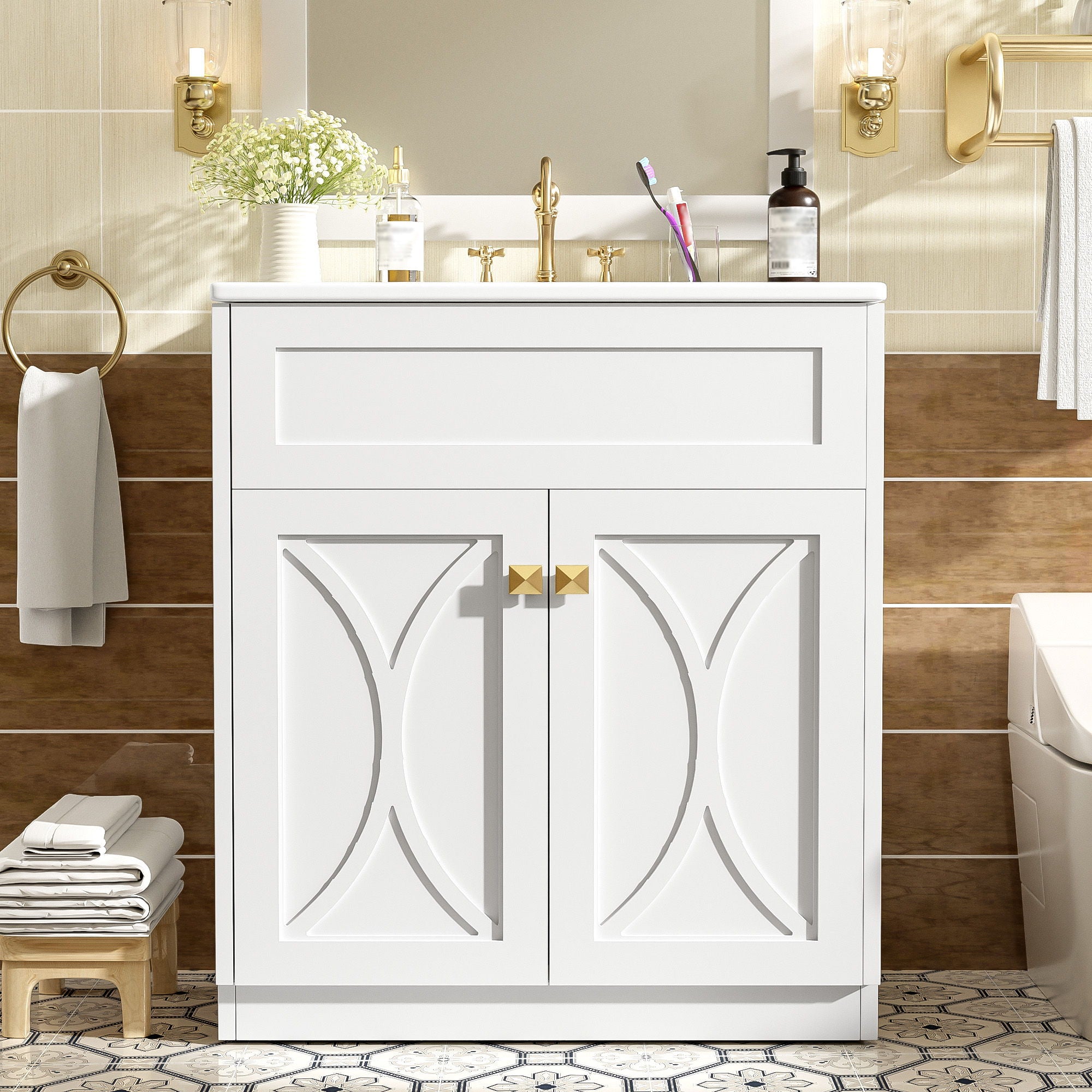 Bathroom Vanity With Sink, Freestanding Storage Cabinet With Handles, Soft Closing Doors