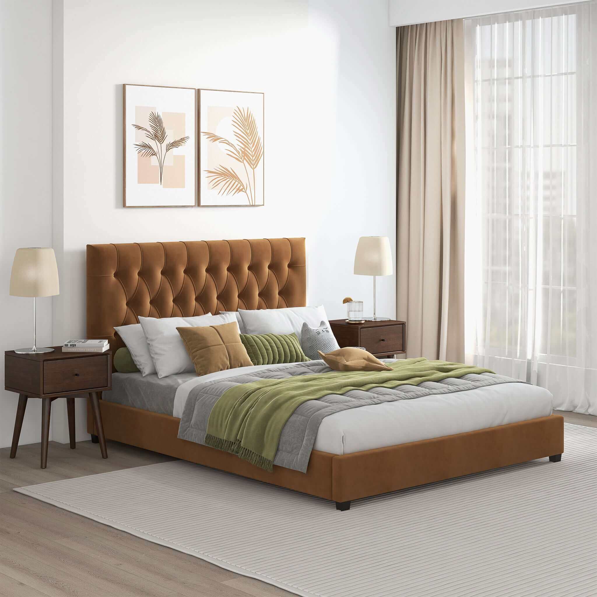 Donald - Mid-Century Modern Velvet Platform Bed