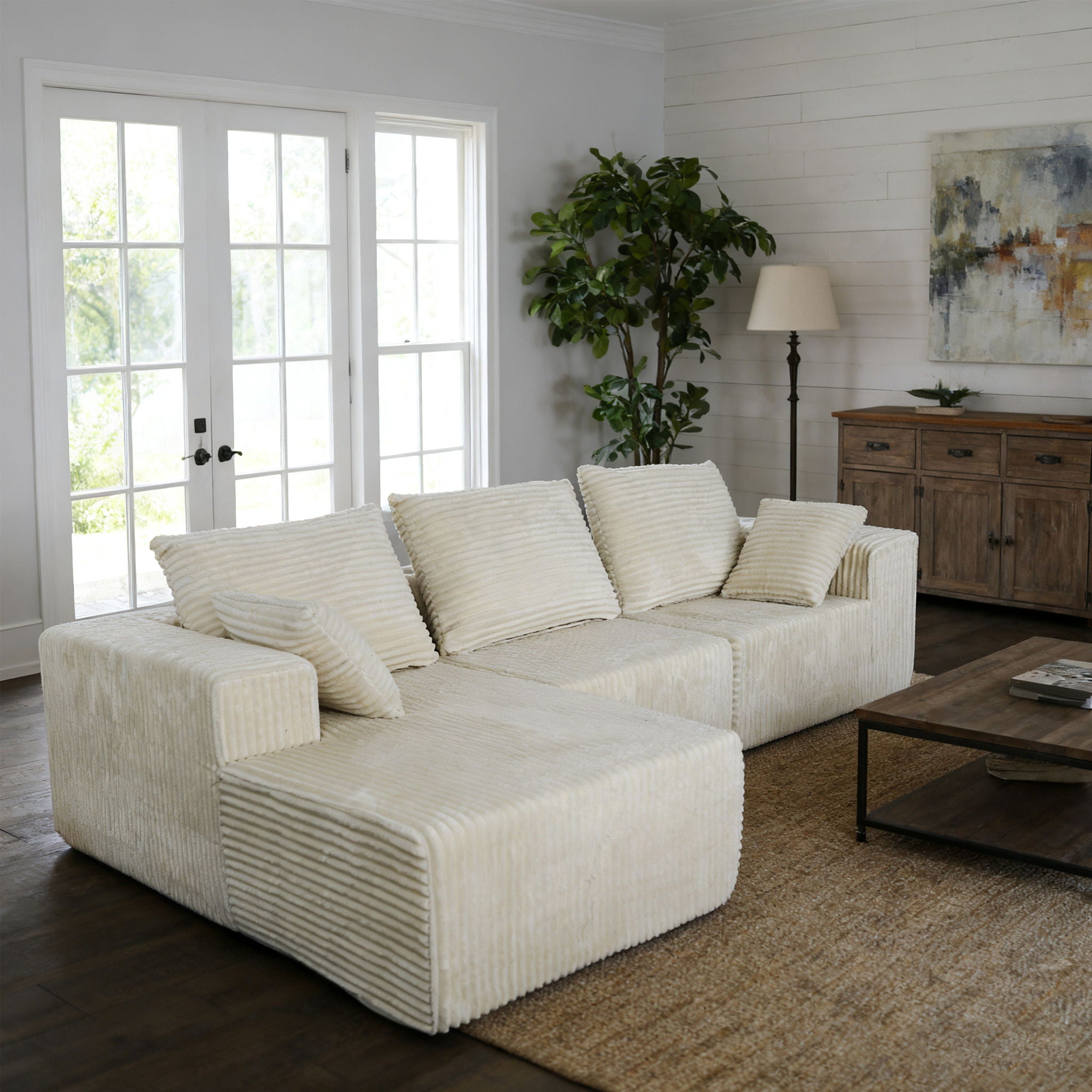 Corner Combination Sofa Sectional Couch With Soft Plush Fabric