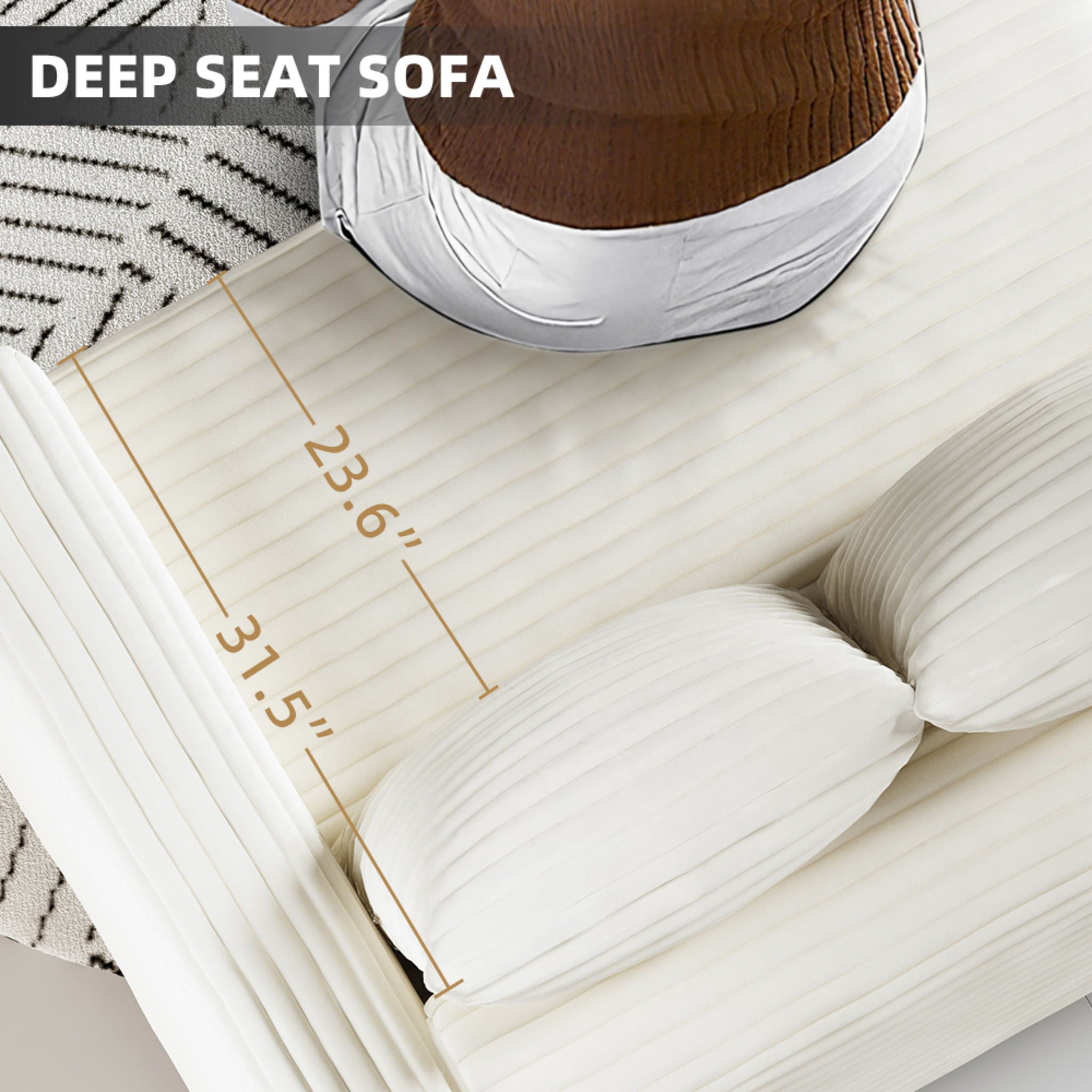 Plush Corduroy 4 Seat Sofa With Soft Pillows And Movable Ottoman