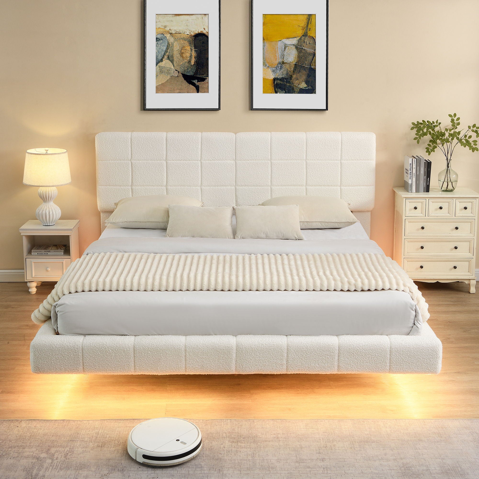 Floating Bed With Light, Soft Touch Surface