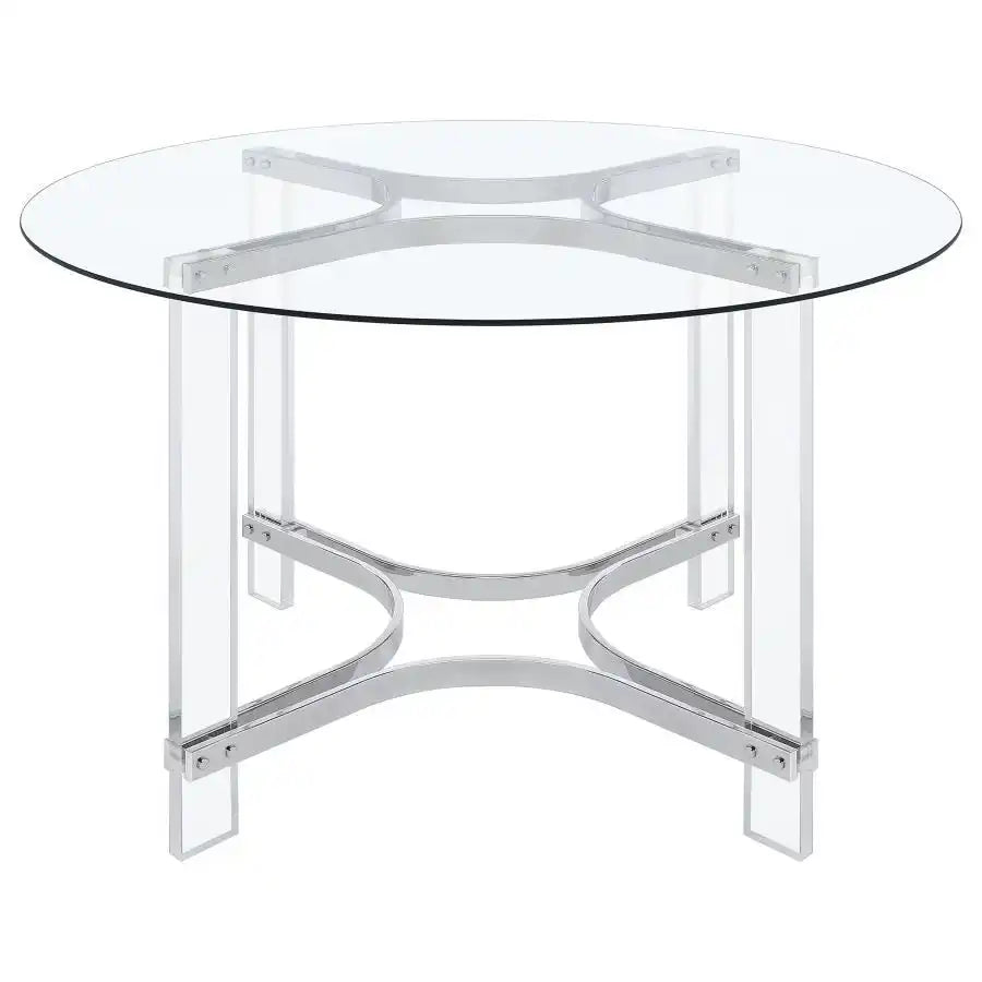 Keeling - 5 Piece Round Glass Top Acrylic Dining Set - Chrome