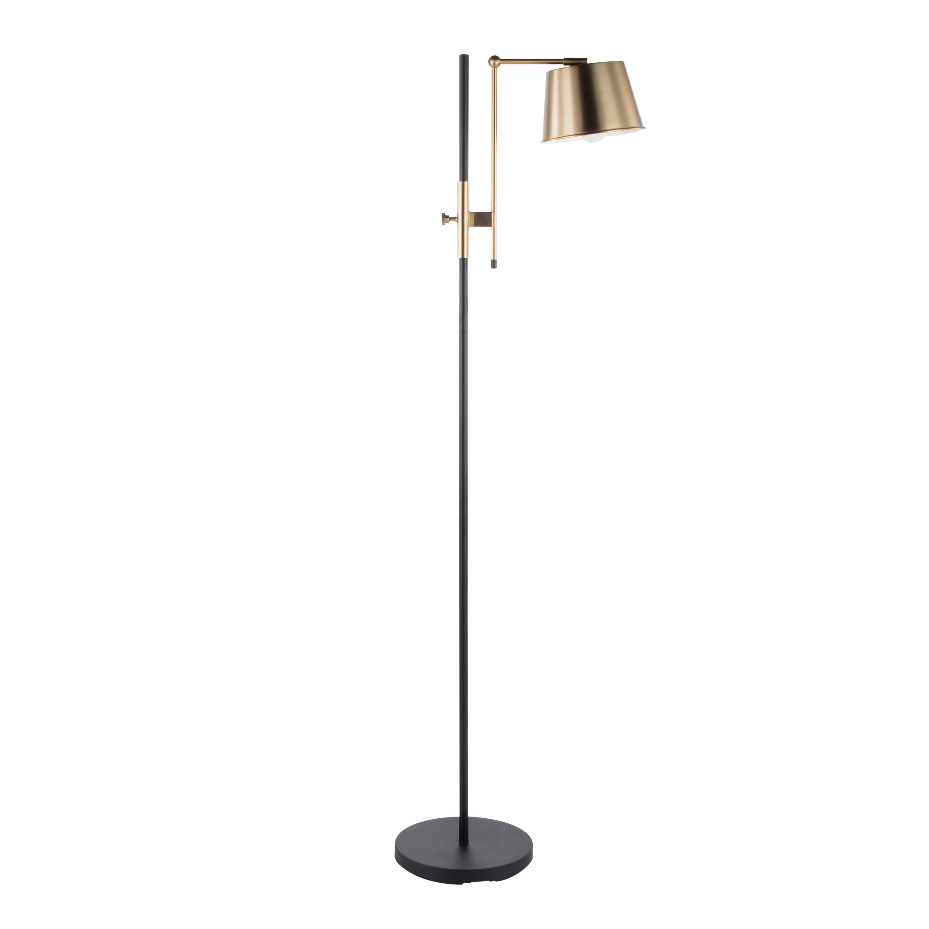 Metric Industrial Floor Lamp in Black and Antique Brass