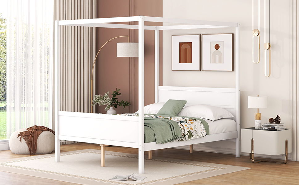 Canopy Platform Bed With Headboard And Footboard, Slat Support Leg