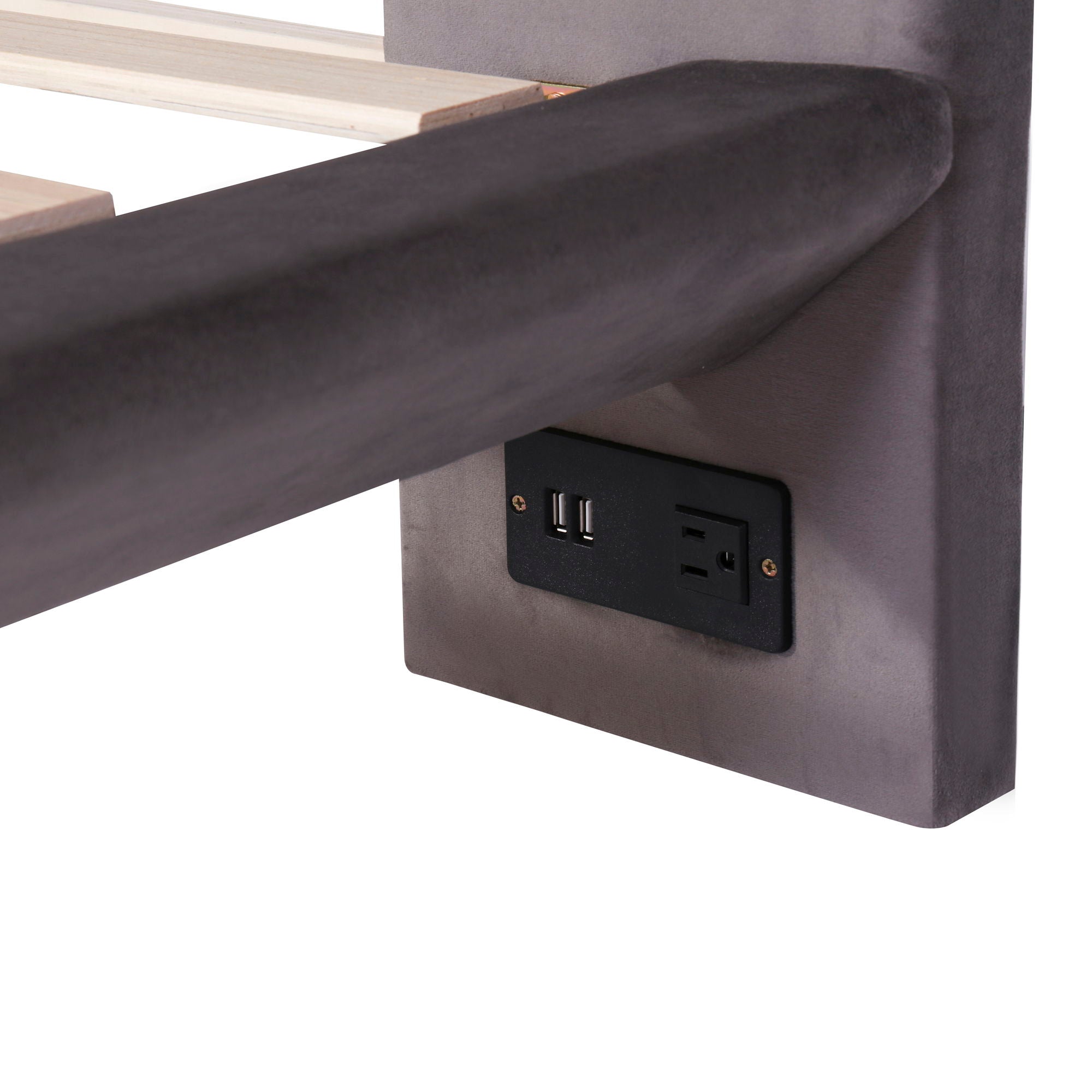 Upholstered Platform Bed With Sensor Light And 2 Large Backrests, With 2 Sets Of USB Port And Socket On Each Rear Bed Leg