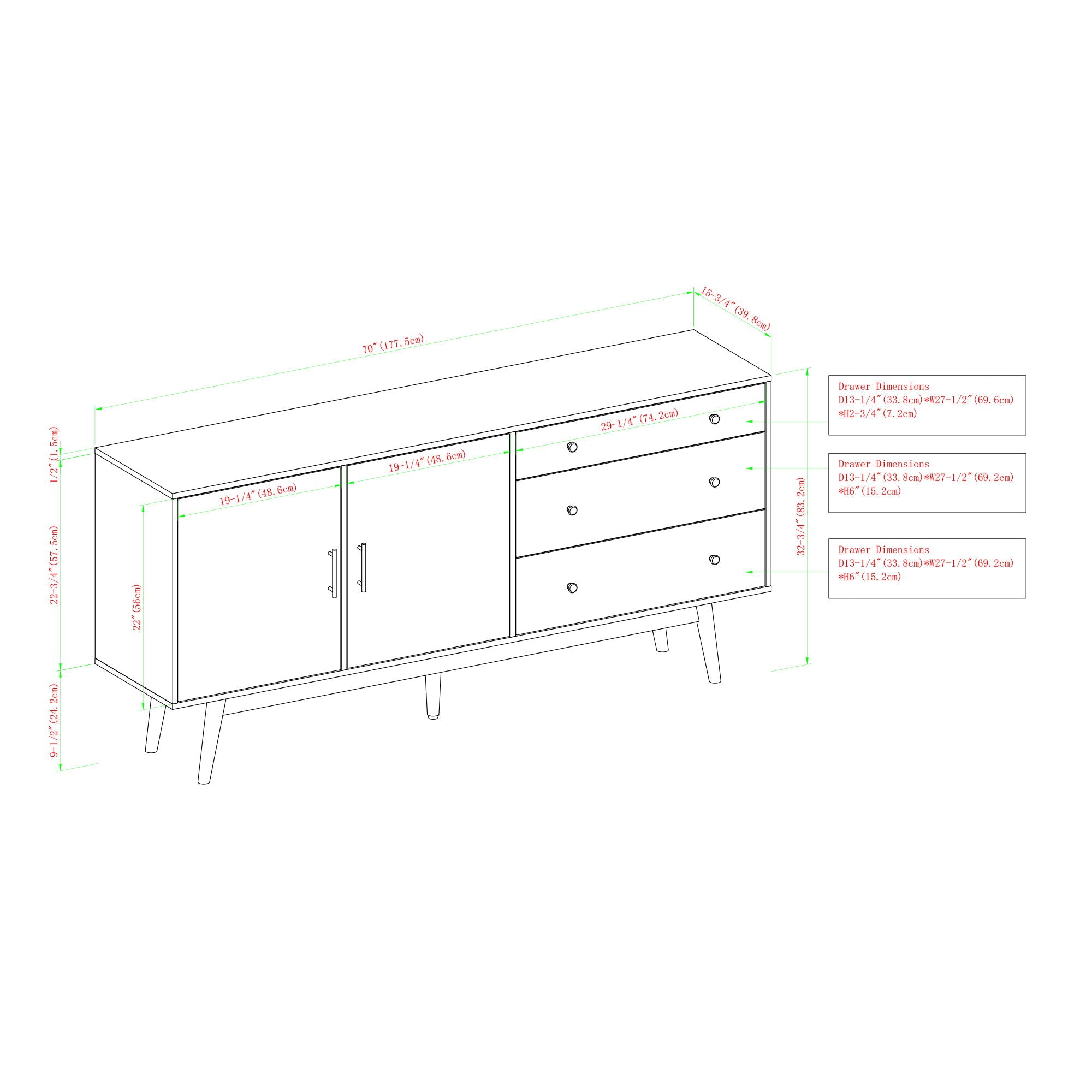 Mid-Century Modern Minimalist 2 Door Sideboard