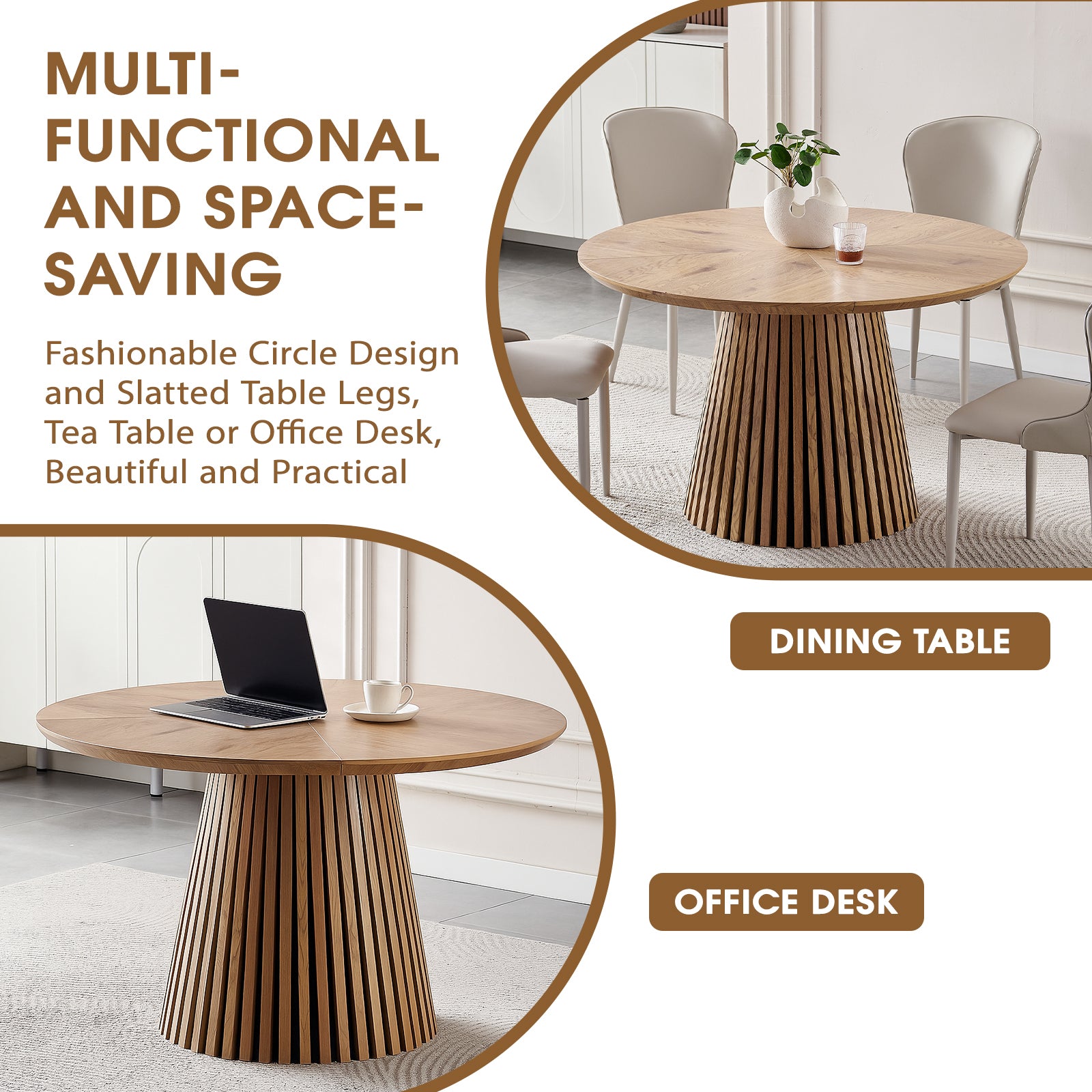 Wooden Dining Table with Oval Top and Slatted Legs