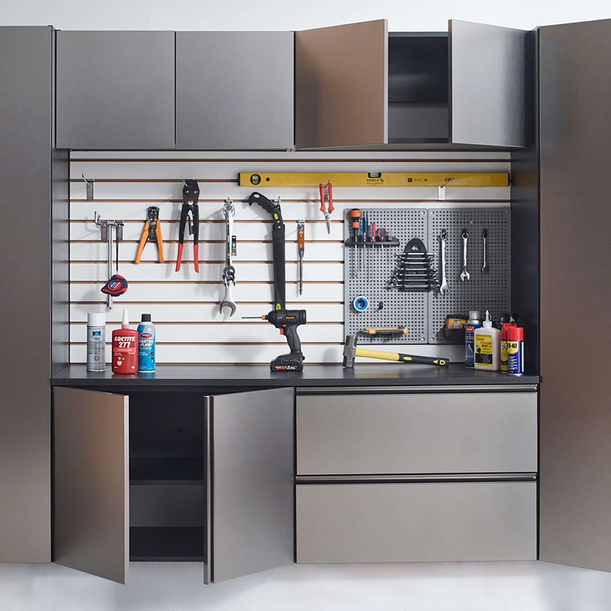 Nova Series - Wood Base Door Wall Mounted Garage Cabinet Soft Closing Water Resistant - Dark Gray