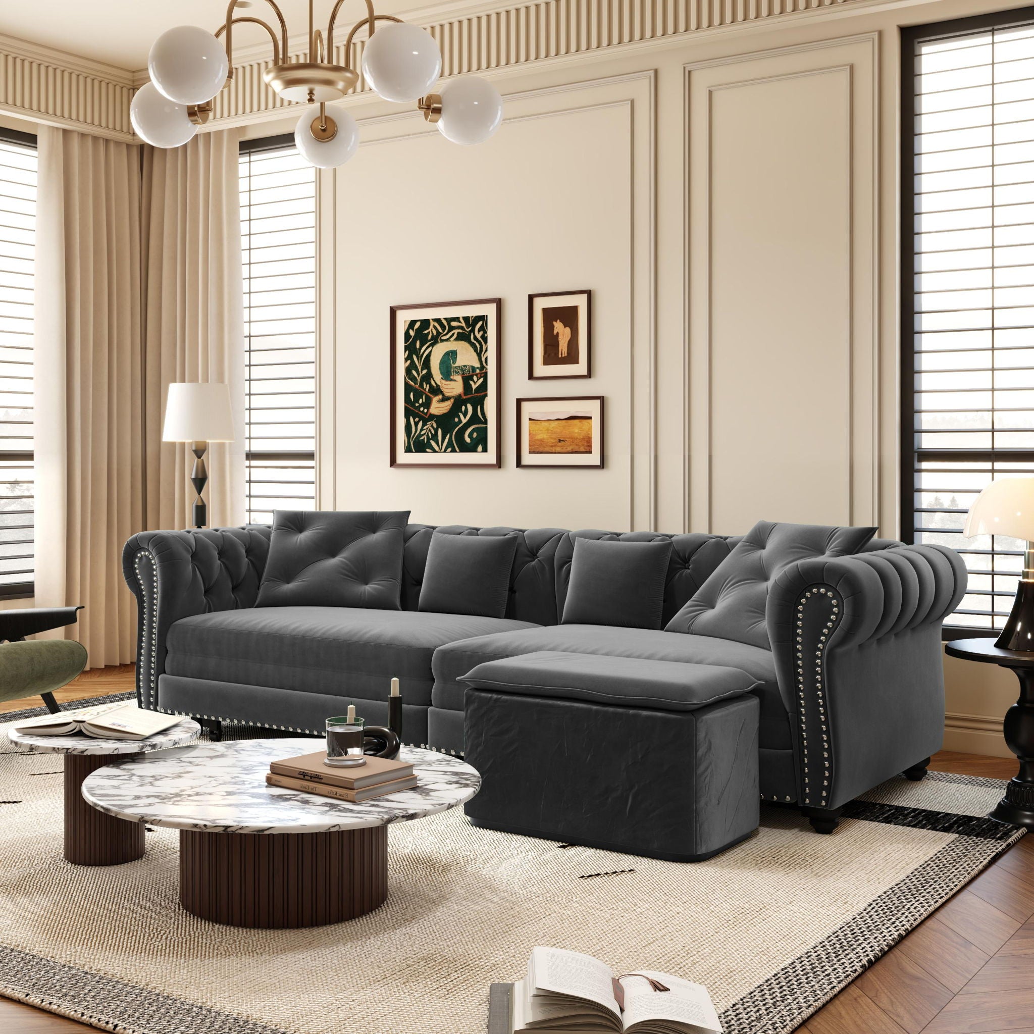 3 In 1 Pull Out Sofa Bed, Convertible Sleeper Sofa Bed, 3 Seater Sofa With Movable Ottoman - Gray