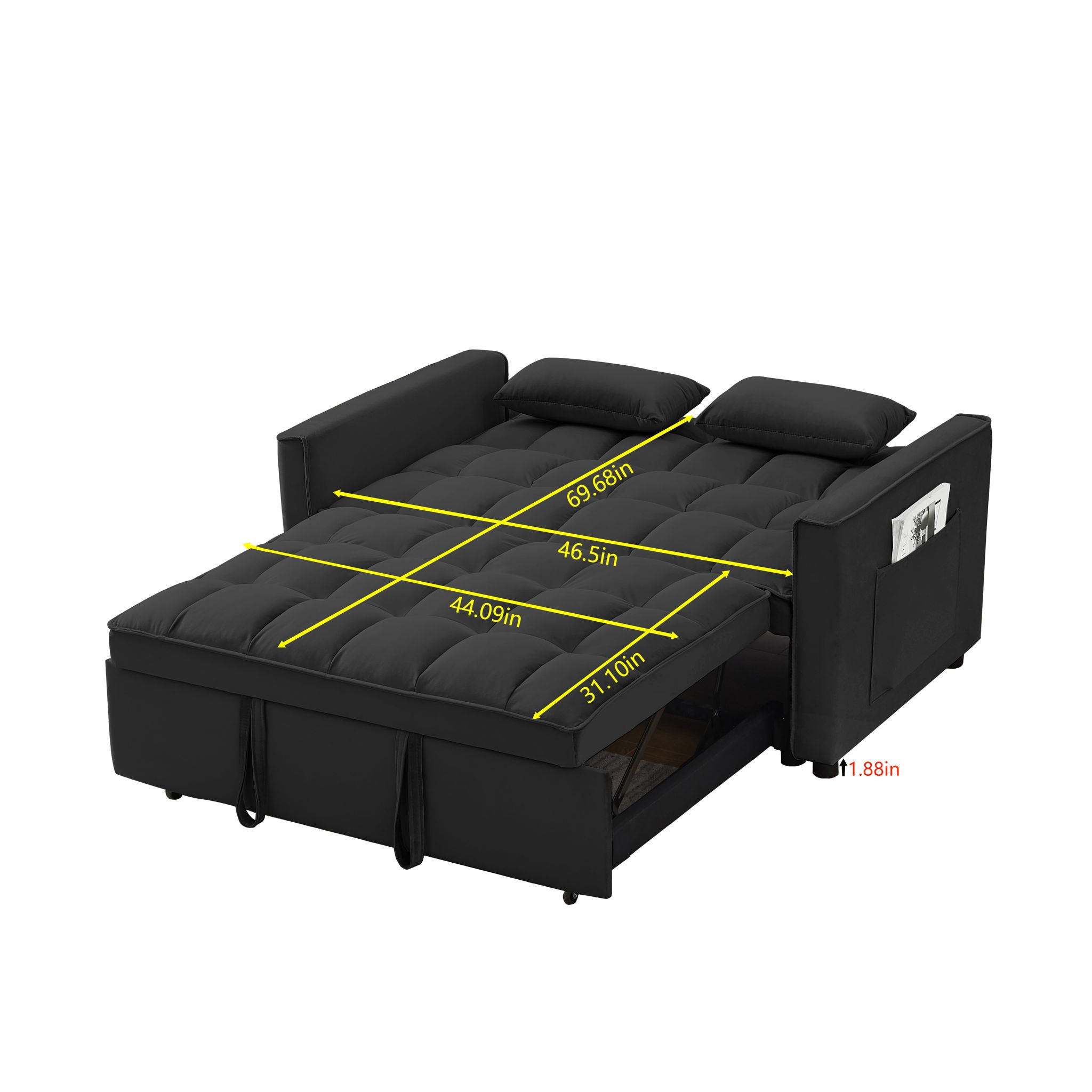 Modern Velvet Convertible Loveseat Futon Sofa With Pullout Bed, Reclining Backrest