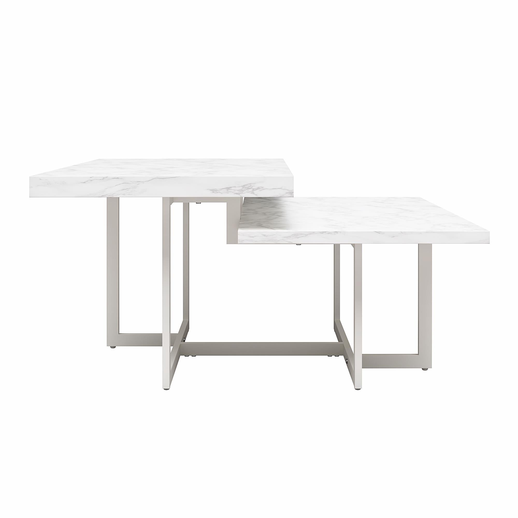 Brielle - Coffee Table, 2 Tiered Design - White Marble