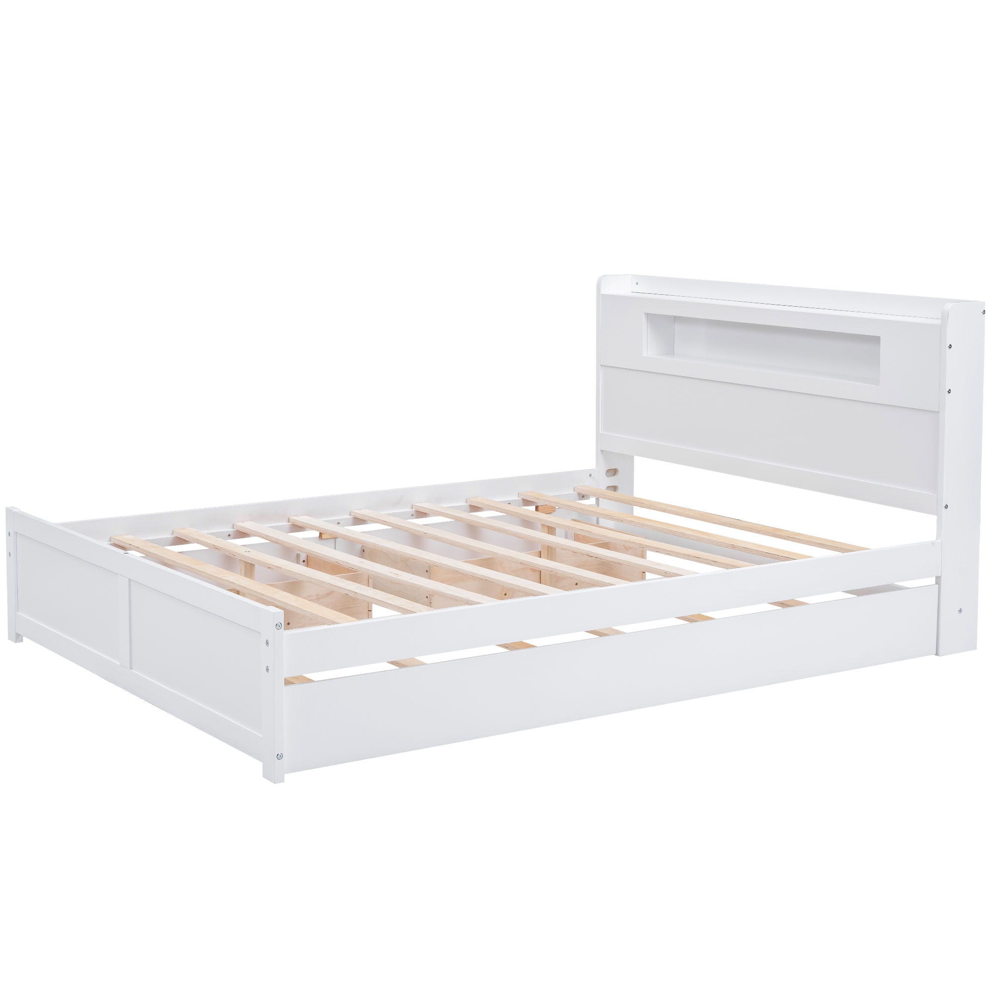 Storage Platform Bed With LED Lights, 2 Drawers And Trundle