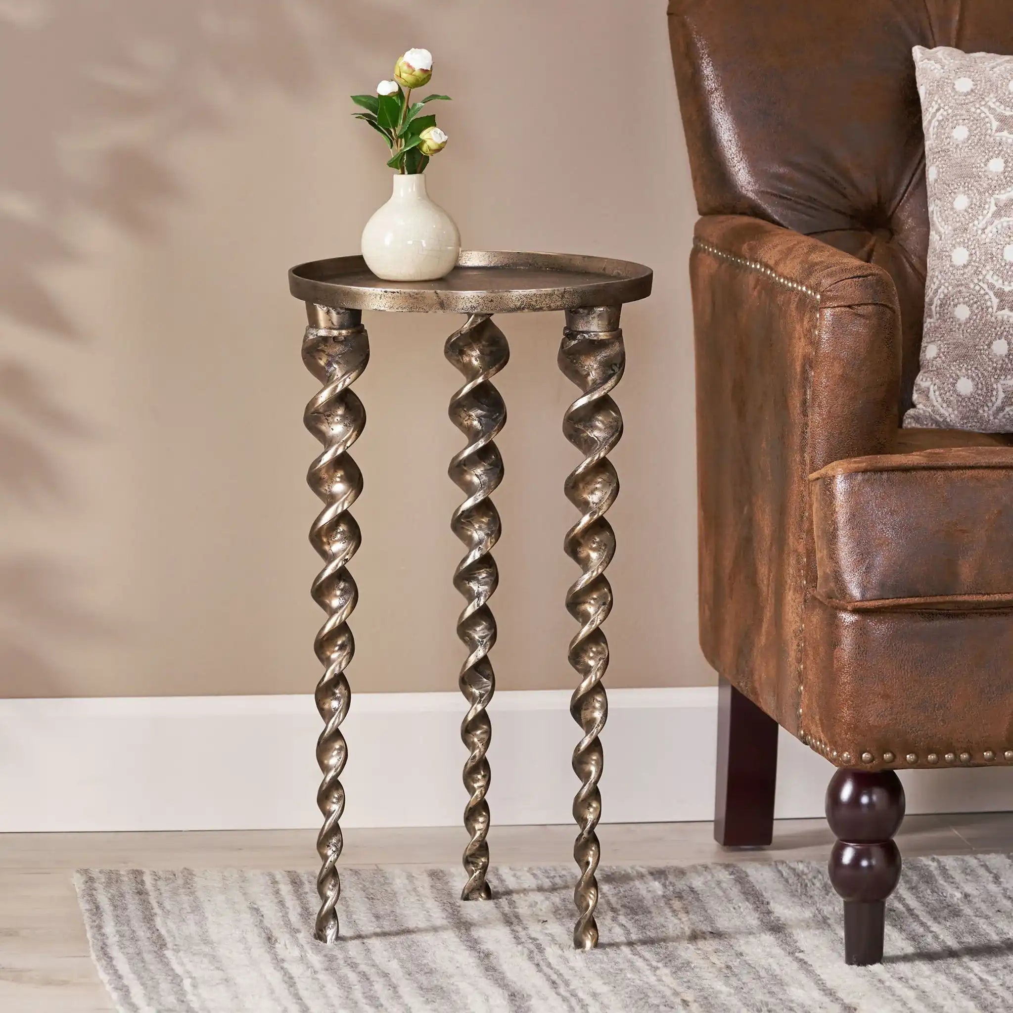 Bohemian Industrial Drill Table L - Antique Brass