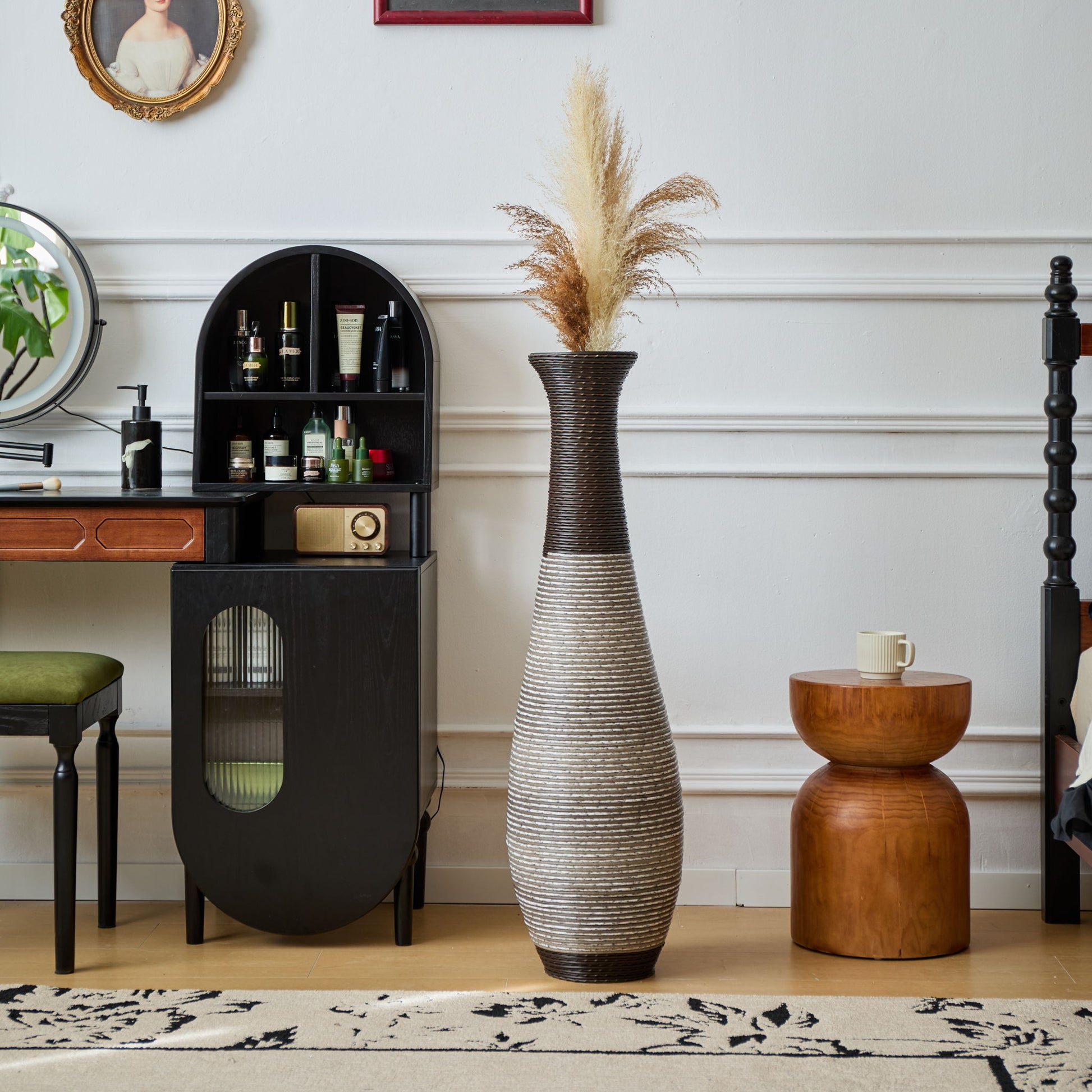 Tall Standing Designer Floor Vase Durable Artificial Rattan Elegant 2 Tone Finish Ideal Decor Accent For Living Room, Bedroom, Entryway Stylish Home Decor Statement Piece - Black / Gray - Best Buy Furniture