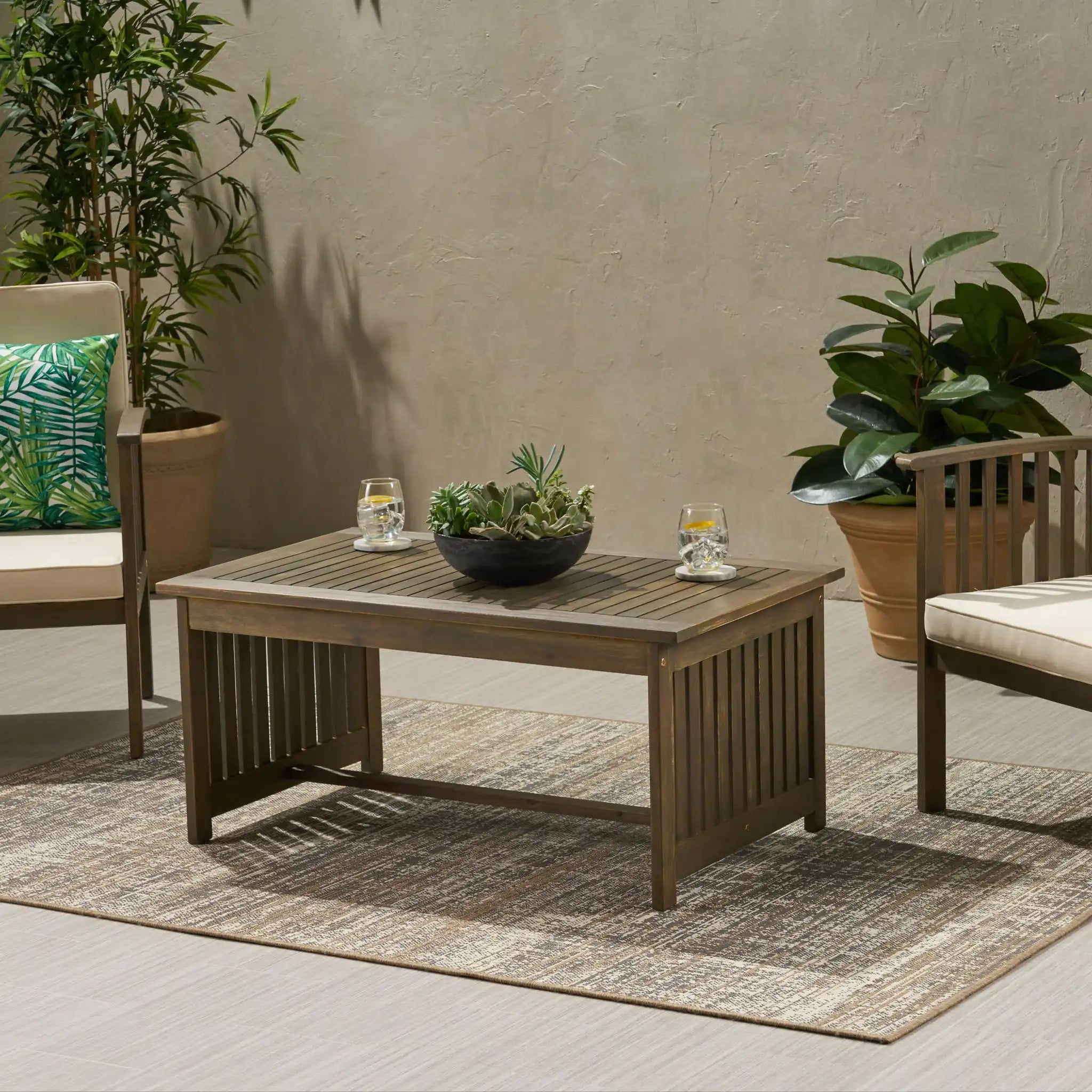 Acacia Wood Rectangular Patio Coffee Table For Outside