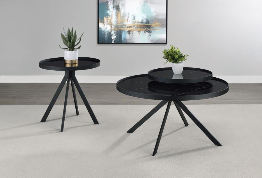 Briggs - Round Marble Printed Glass Top End Side Table