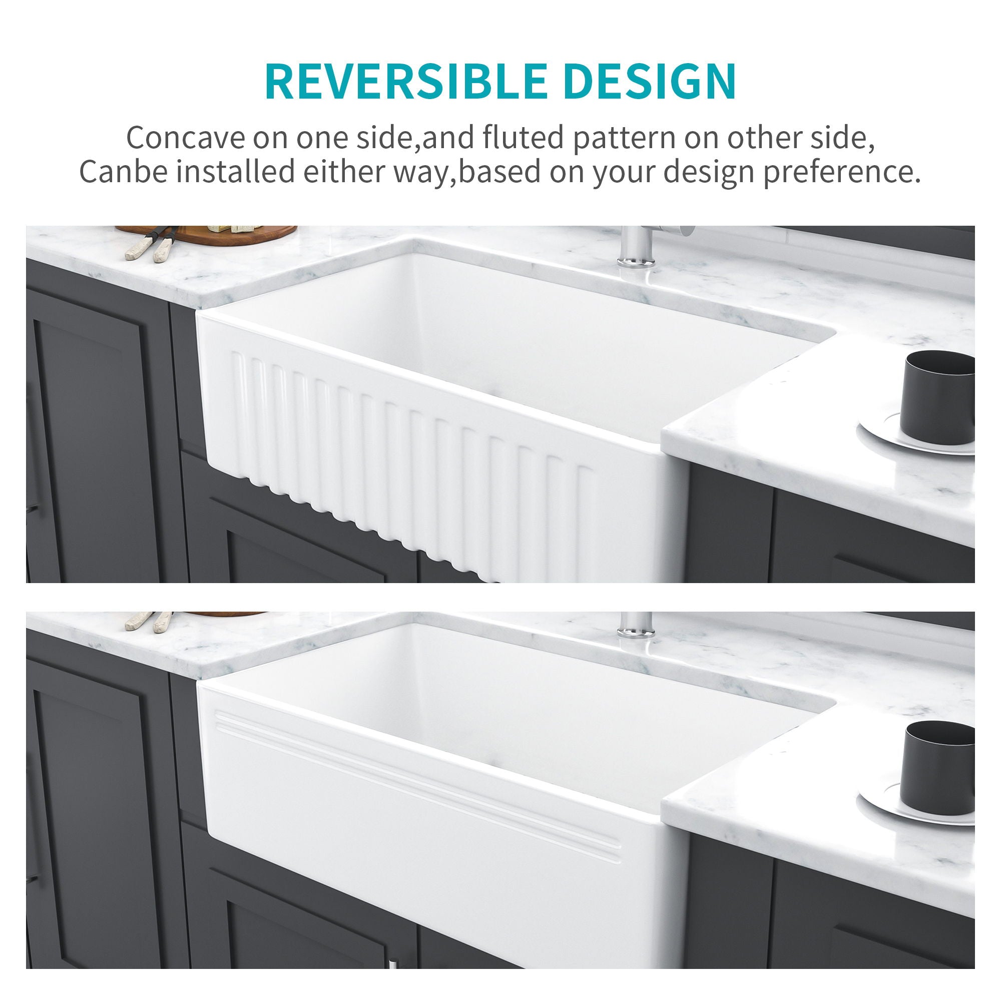 Sink 30" Apron Front Reversible Single Bowl Kitchen Sink With Grid And Strainer - White