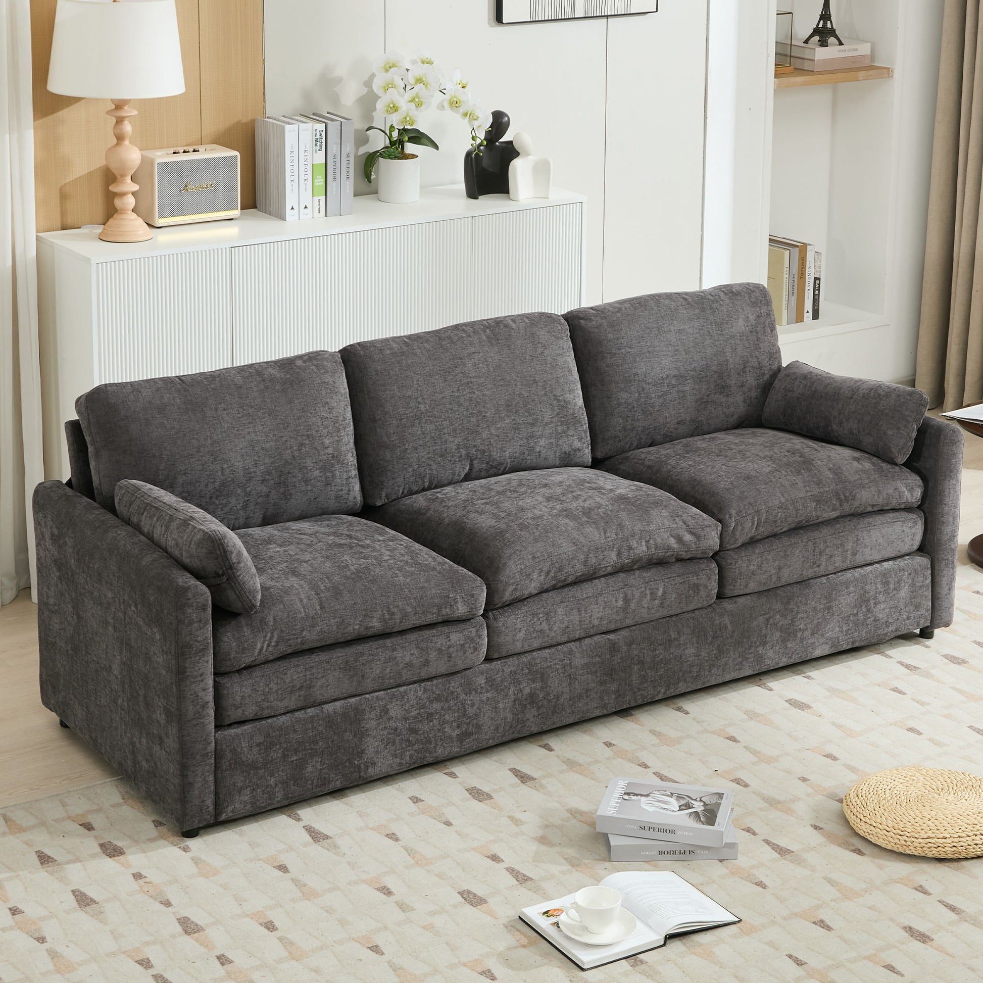 Cozy Upholstered 3 Seater Sofa Plush Cushion For Living Room - Best Buy Furniture