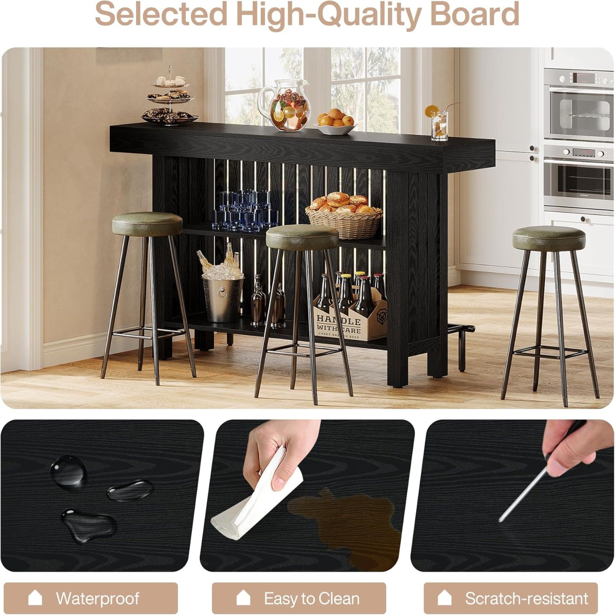 2 Tier Mini Bar Table For Kitchen - Black