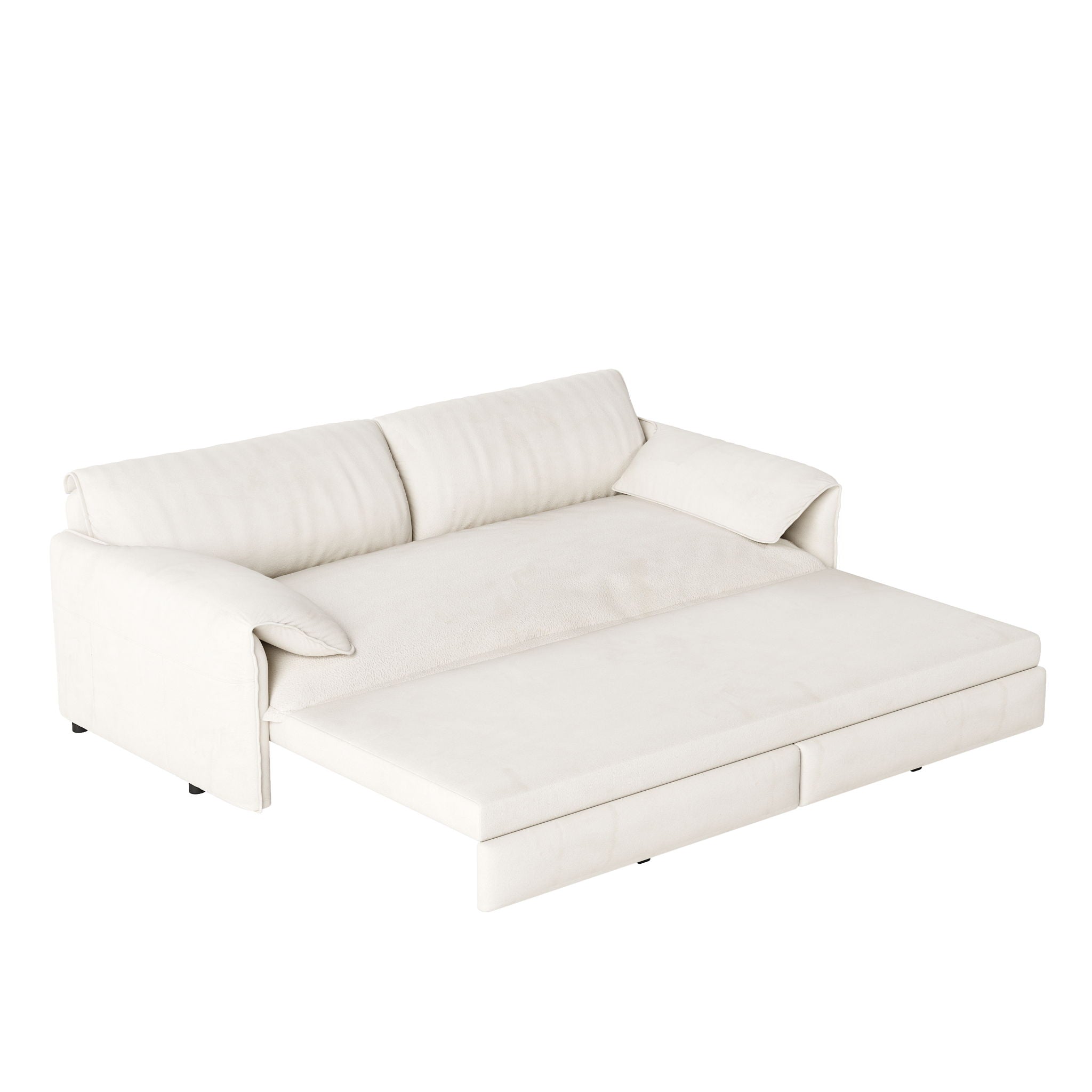 Queen Pull Out Sofa Bed, 3 In 1 Convertible Sleeper Sofa With Side Storage For Living Room - Beige