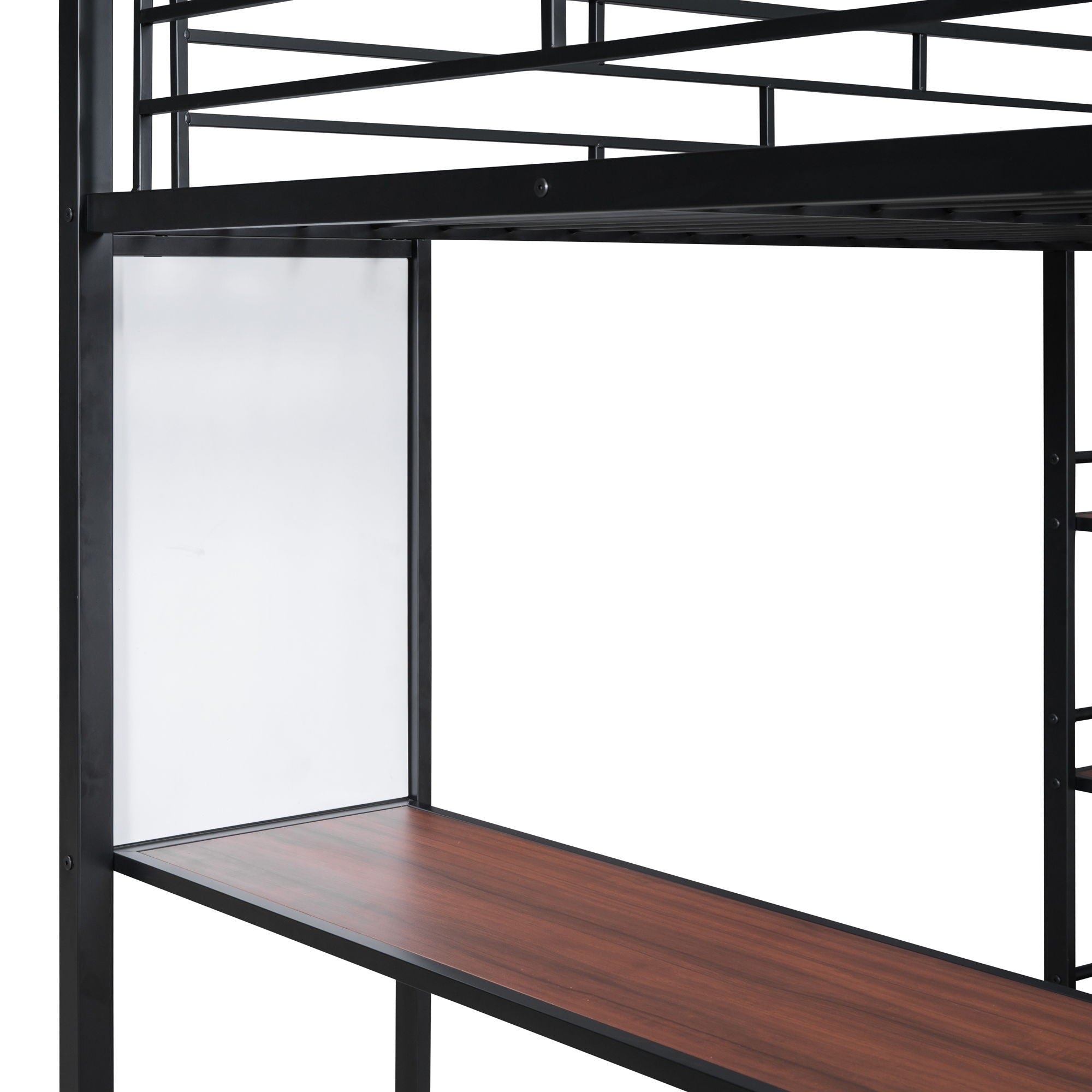 Bed With 3 Layers Of Shelves And Desk, Stylish Frame Bed