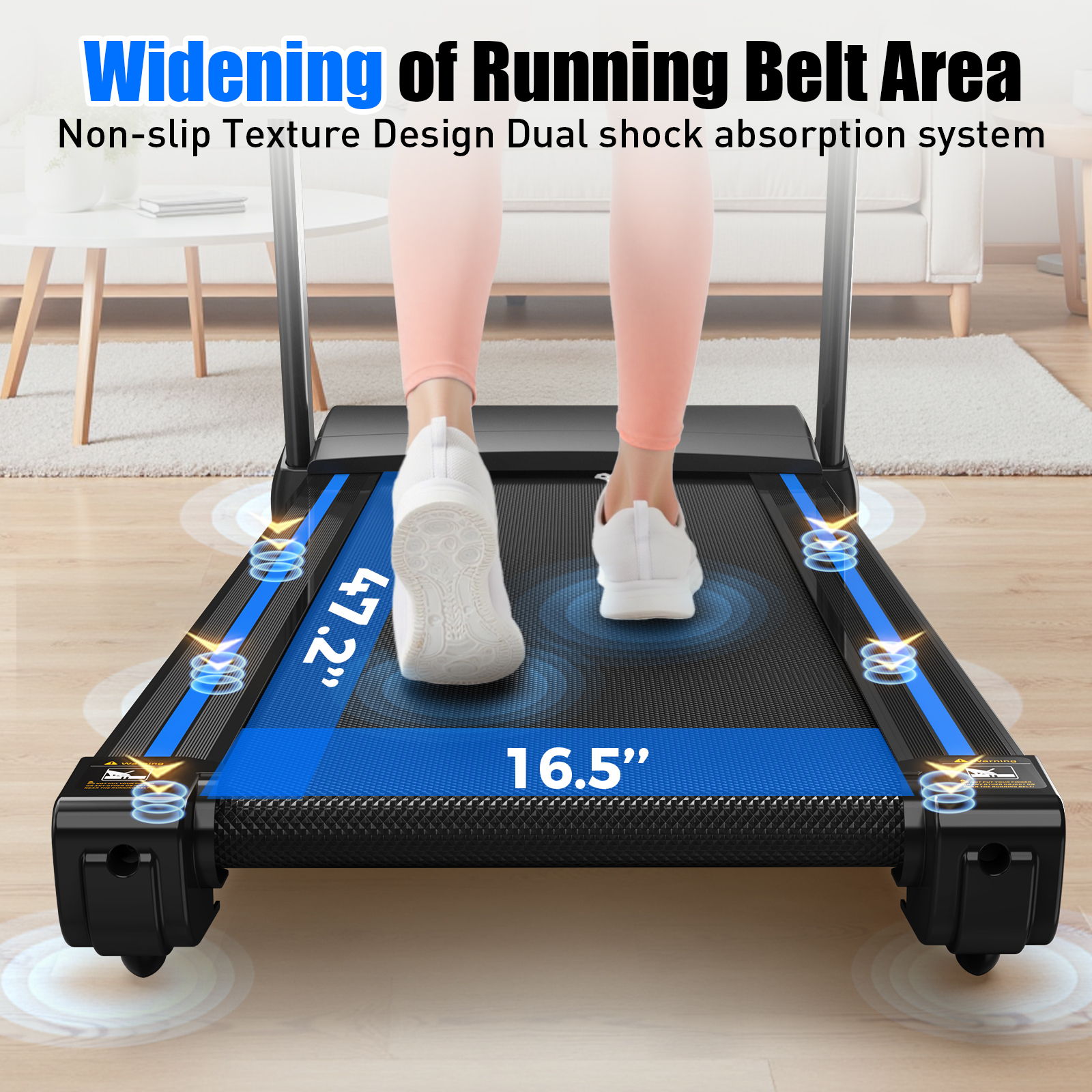 Treadmills For Home, Electric Treadmill With Automatic Incline, Foldable 3.5Hp Workout Running Machine Walking, Double Running Board Shock Absorption Pulse Sensor Bluetooth Speaker App Fitshow - Black