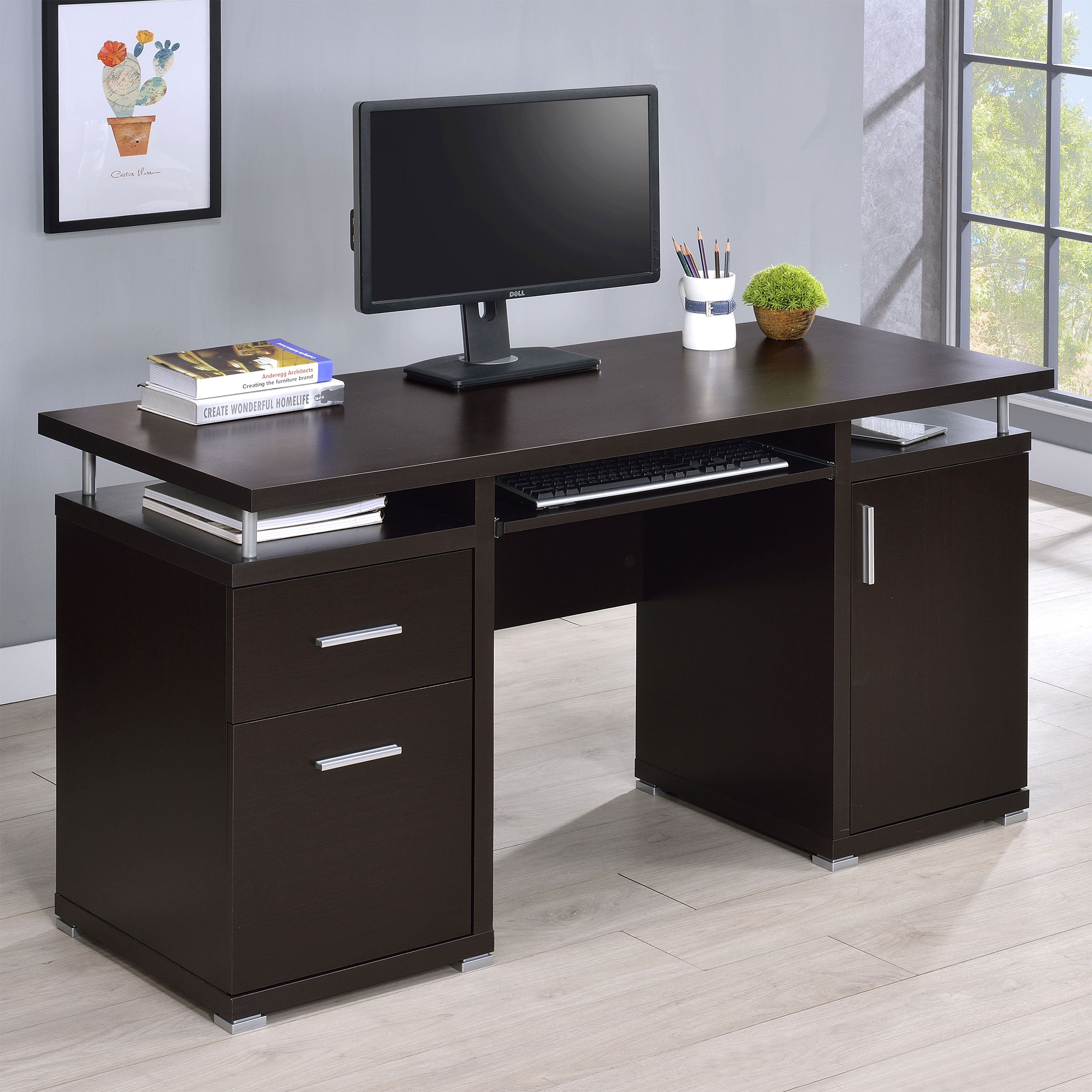 Tracy 55-inch 2-drawer Office Computer Desk Cappuccino-CoasterEveryday