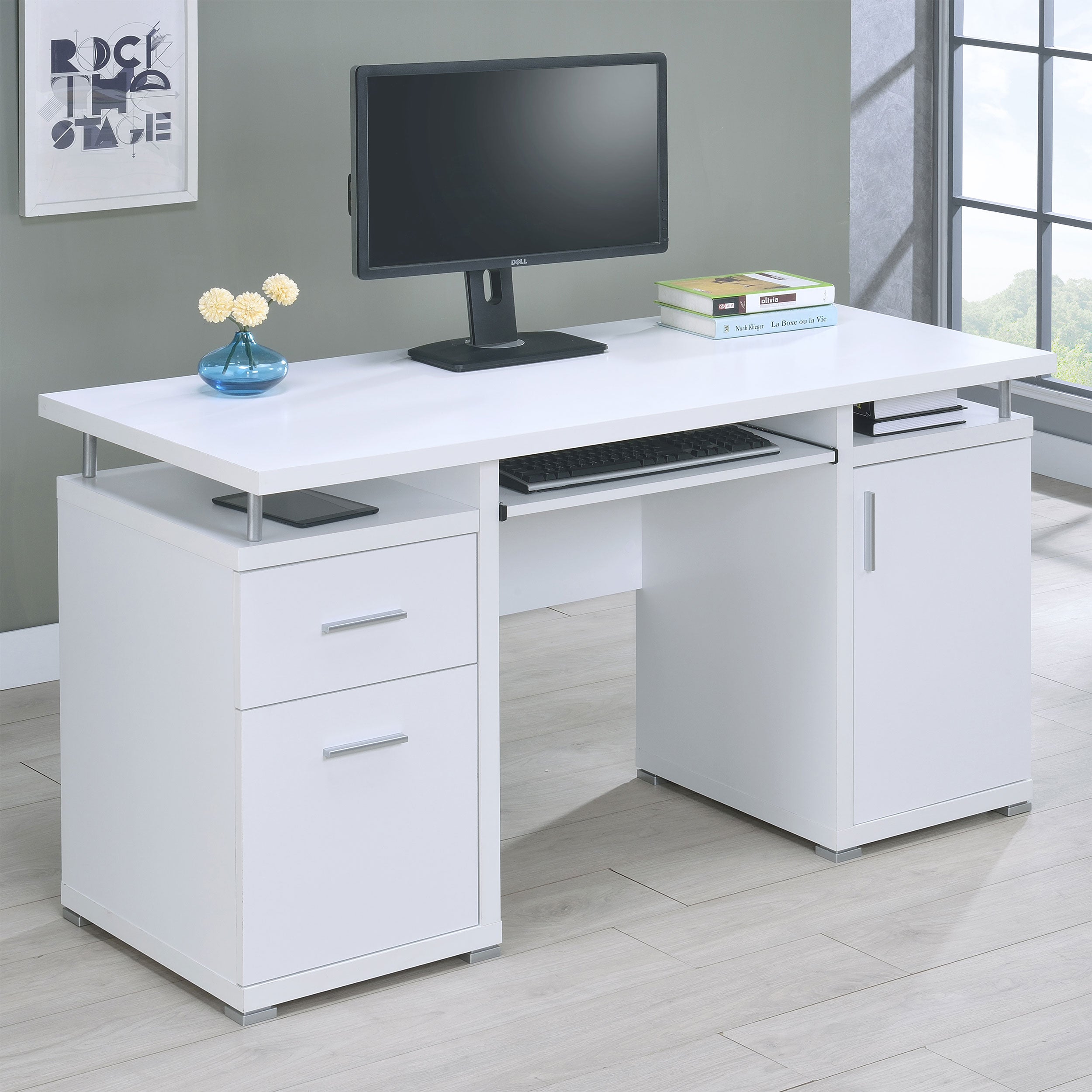 Tracy 55-inch 2-drawer Office Computer Desk White-CoasterEveryday