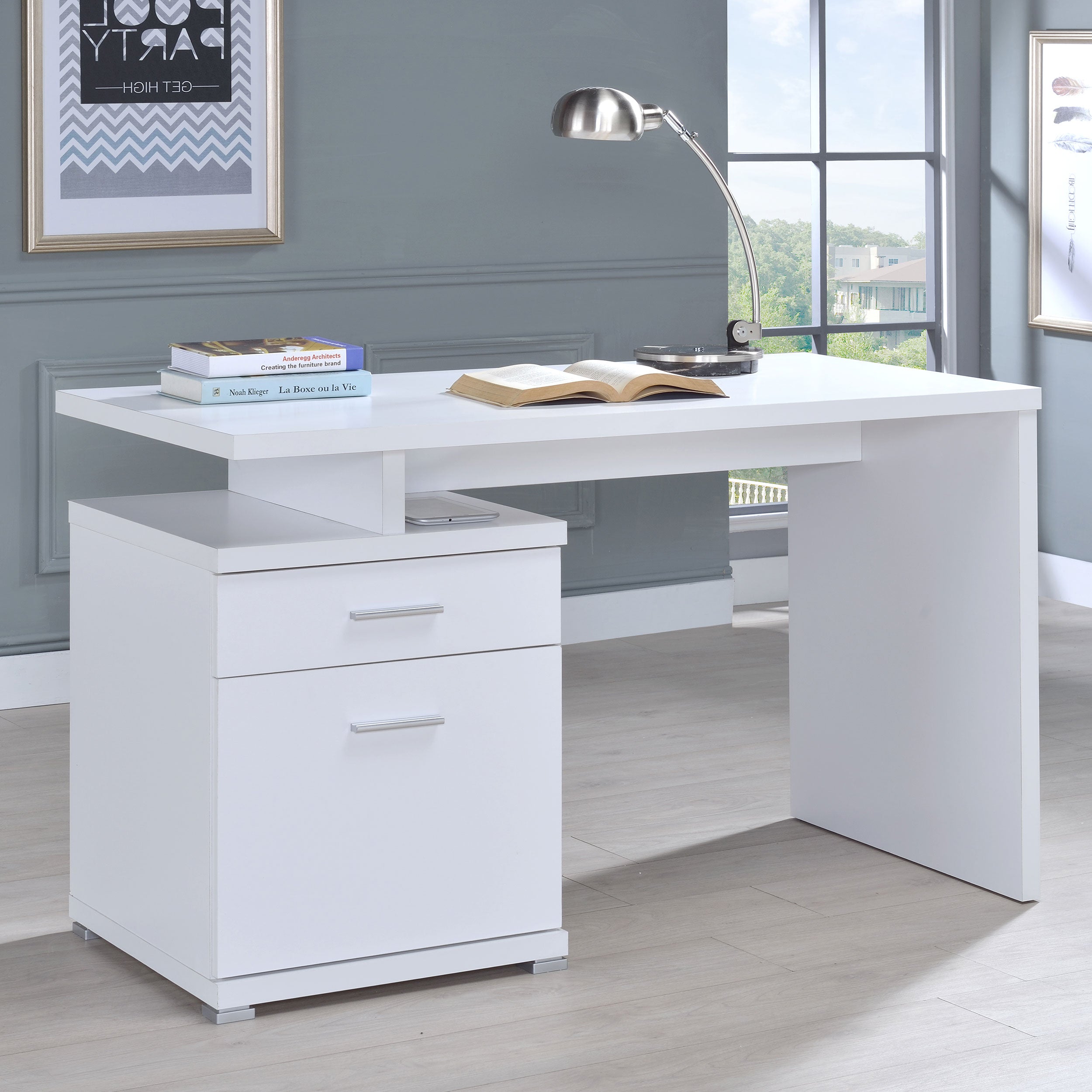 Irving 47-inch 2-drawer Office Computer Desk White-CoasterEveryday