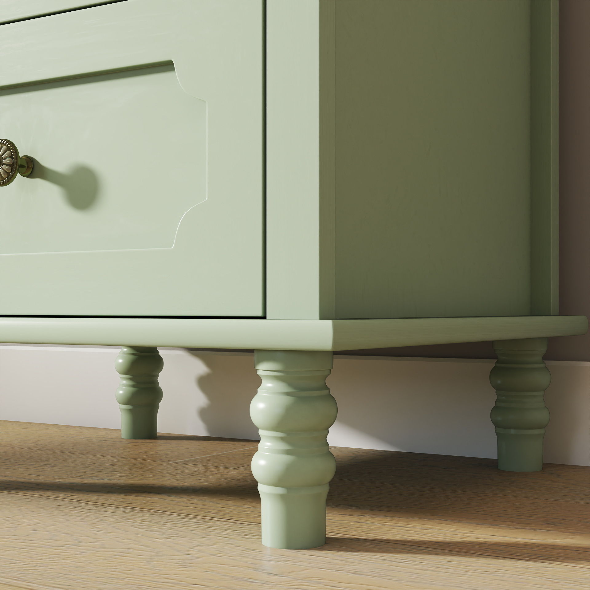 Minimalism Buffet Cabinet With Glass Doors And Double Drawer