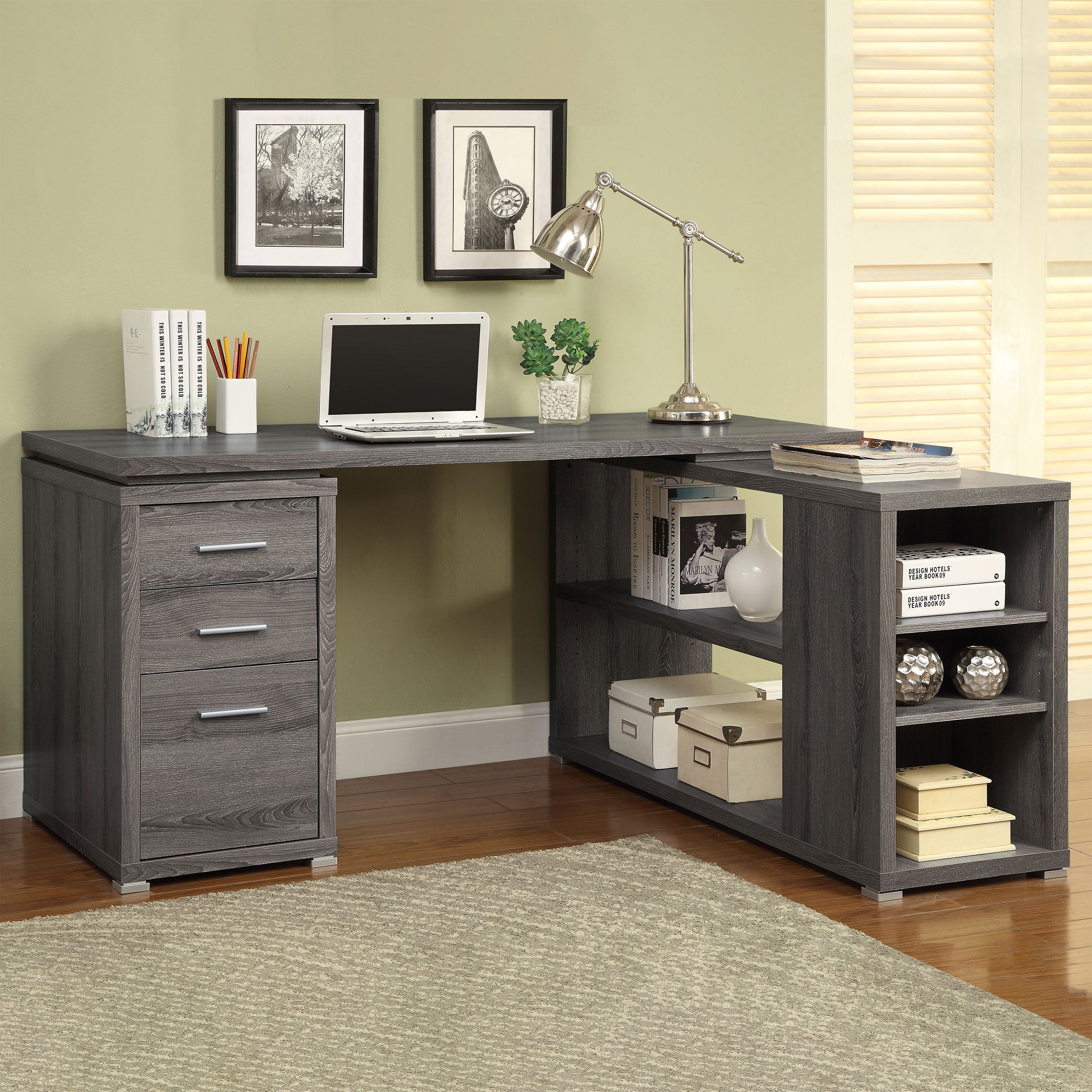Yvette 60-inch 3-drawer L-Shape Computer Desk Weathered Grey-CoasterEveryday