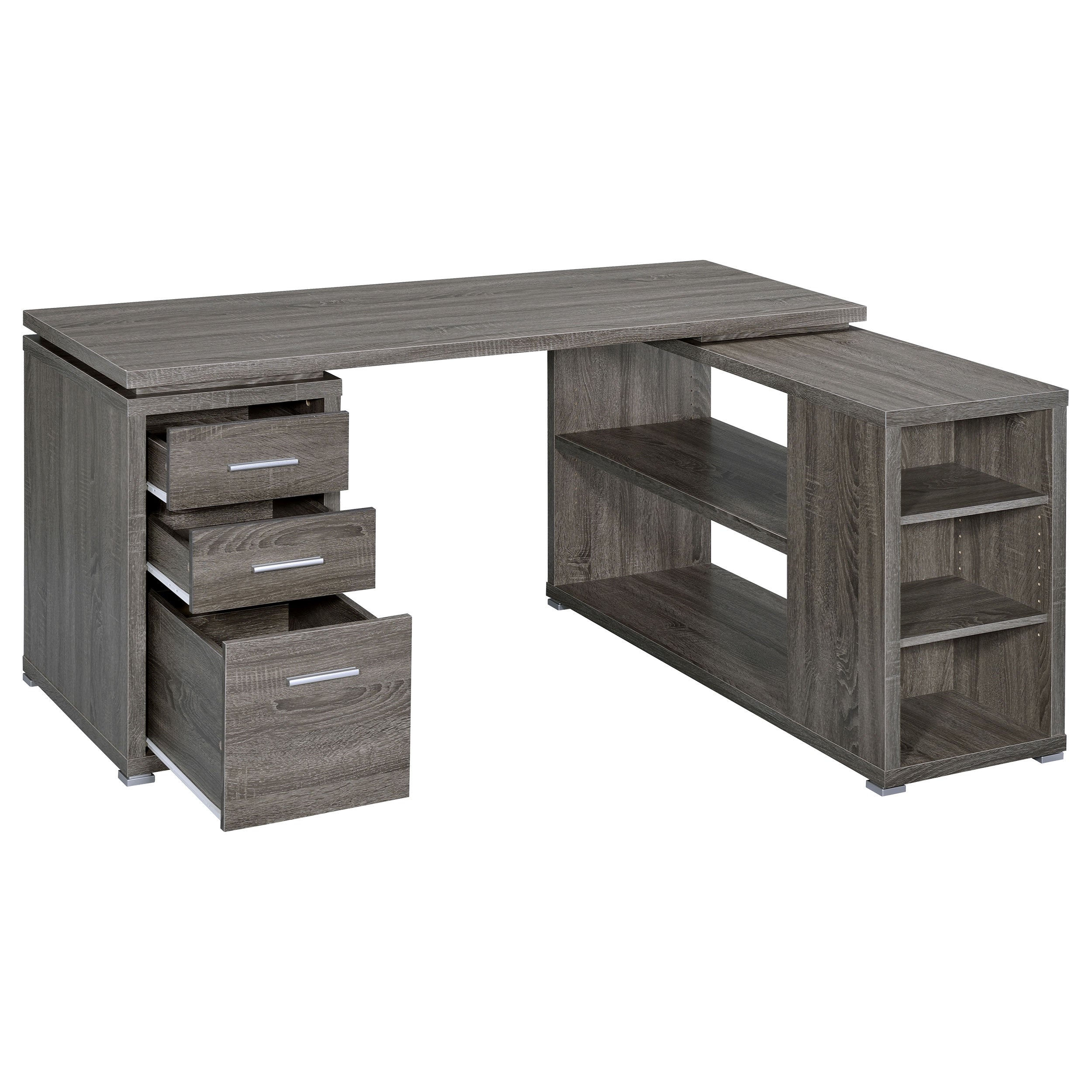 Yvette 60-inch 3-drawer L-Shape Computer Desk Weathered Grey-CoasterEveryday