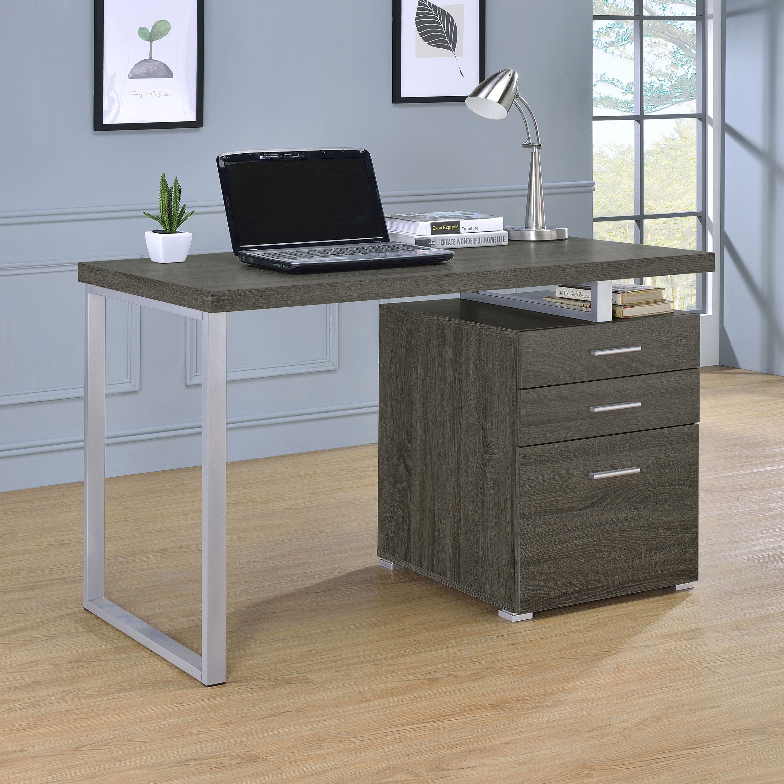 Brennan 47-inch 3-drawer Office Computer Desk Weathered Grey-CoasterEveryday