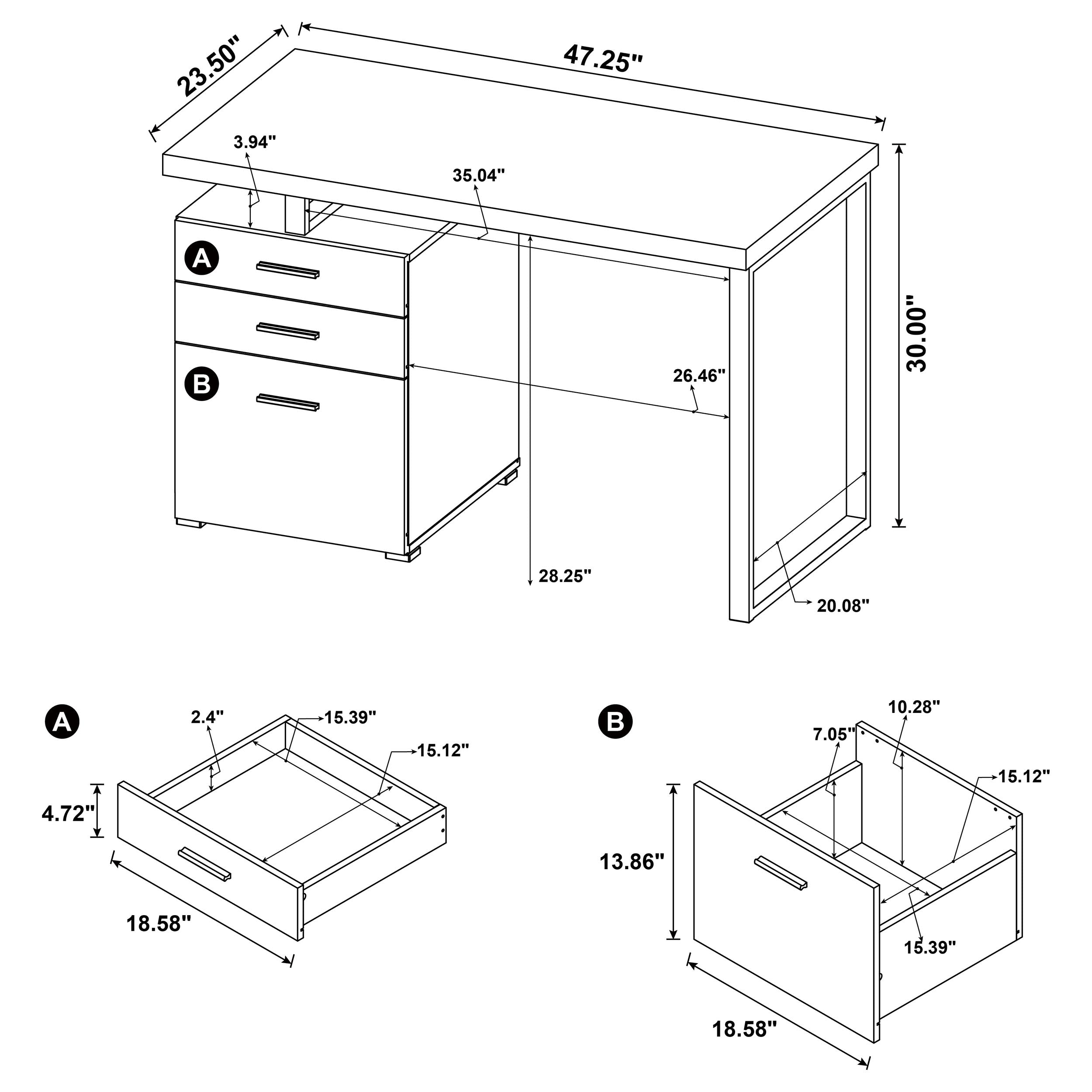 Brennan 47-inch 3-drawer Office Computer Desk Mango-