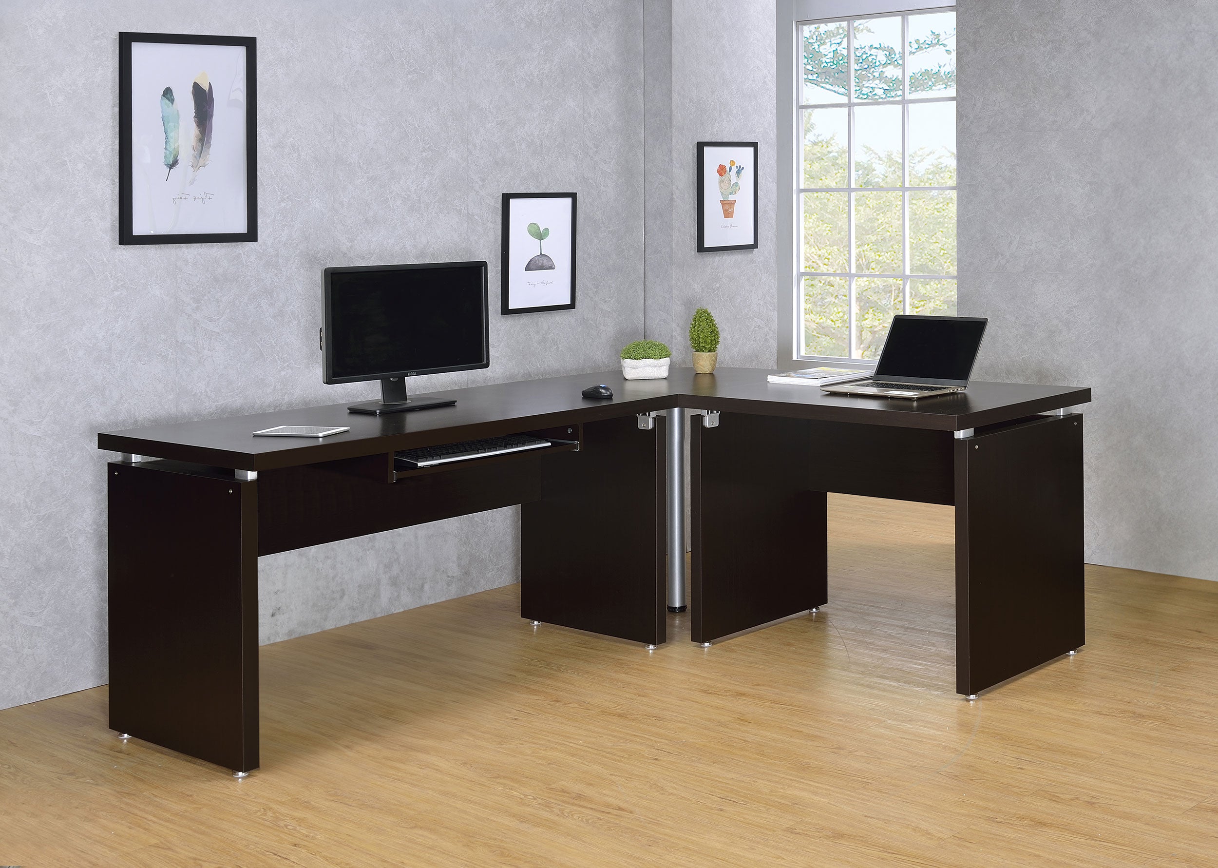 Skylar 83-inch L-Shaped Office Computer Desk Cappuccino-
